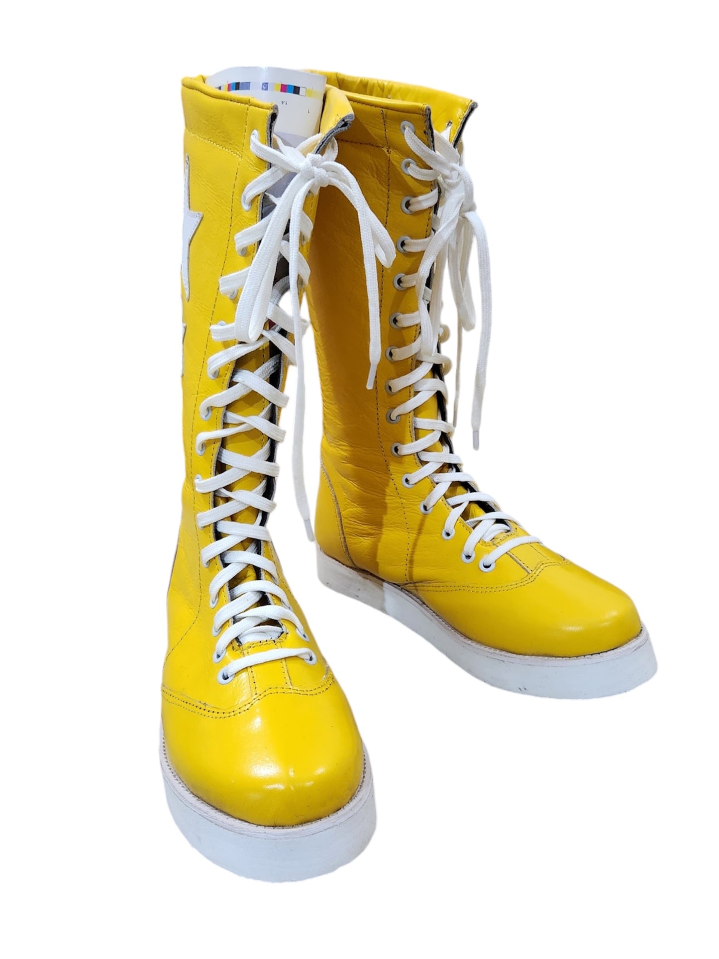 Pro Wrestling Boots, Macho Man Inspired, Handmade, 100% Original Leather, Yellow Color, White Stars