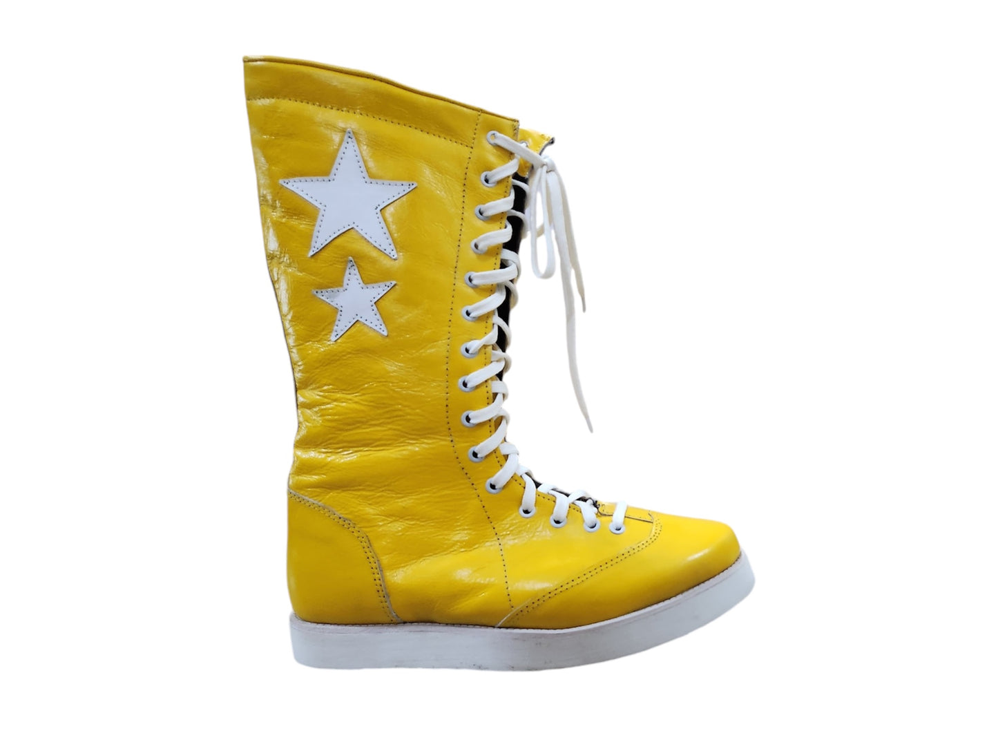 Pro Wrestling Boots, Macho Man Inspired, Handmade, 100% Original Leather, Yellow Color, White Stars