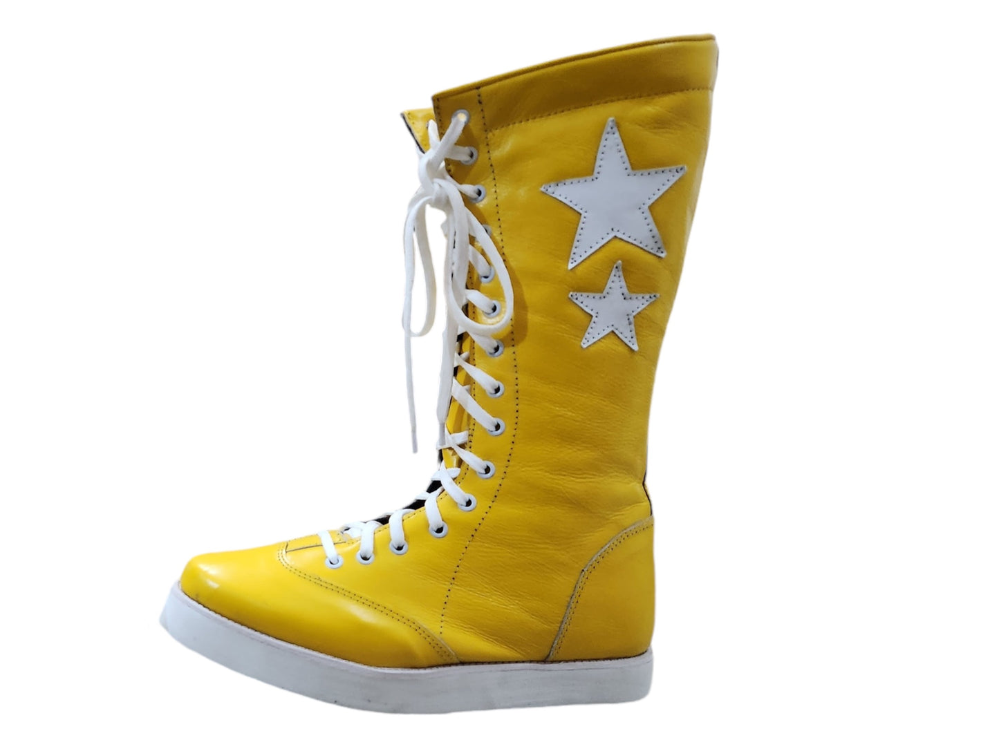 Pro Wrestling Boots, Macho Man Inspired, Handmade, 100% Original Leather, Yellow Color, White Stars