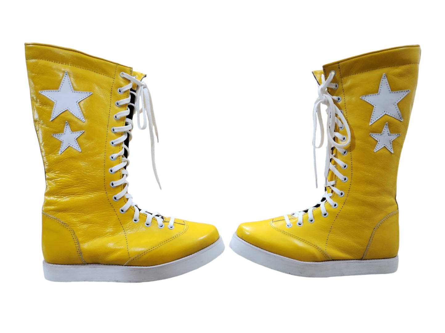 Pro Wrestling Boots, Macho Man Inspired, Handmade, 100% Original Leather, Yellow Color, White Stars