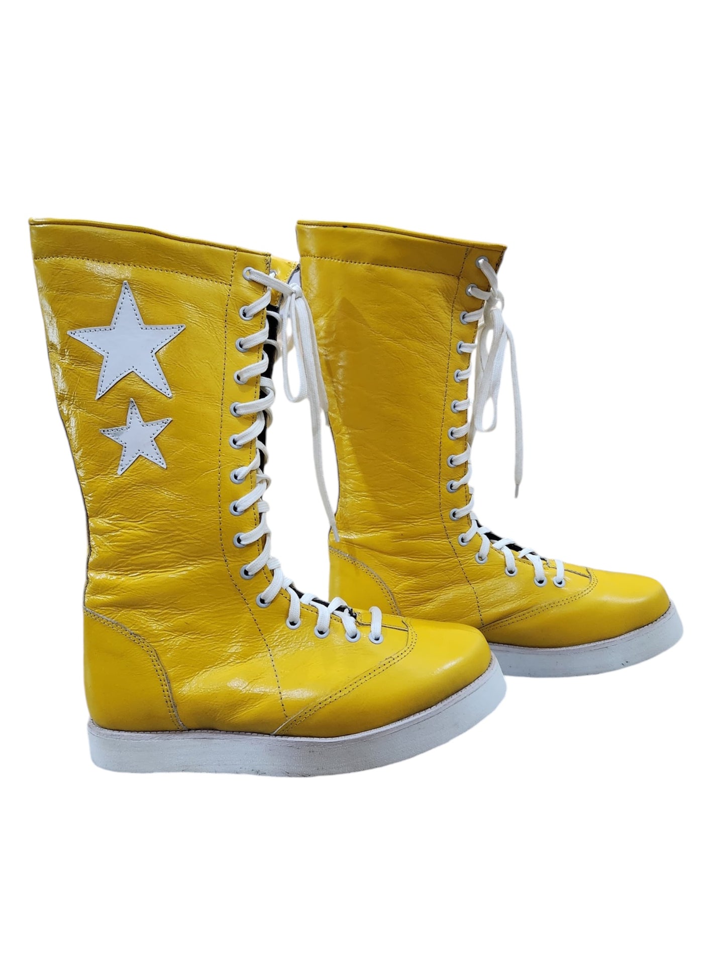 Pro Wrestling Boots, Macho Man Inspired, Handmade, 100% Original Leather, Yellow Color, White Stars