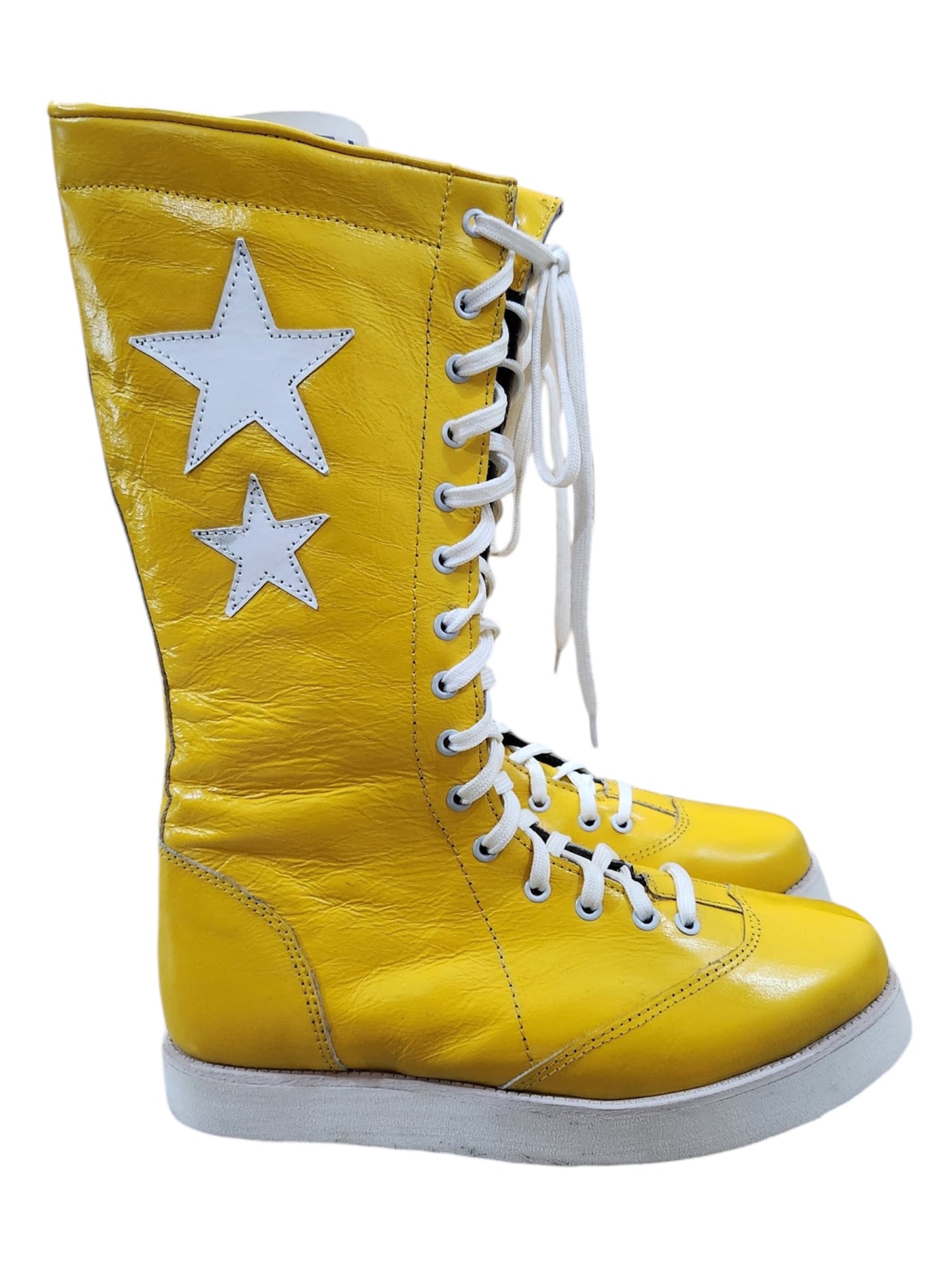 Pro Wrestling Boots, Macho Man Inspired, Handmade, 100% Original Leather, Yellow Color, White Stars