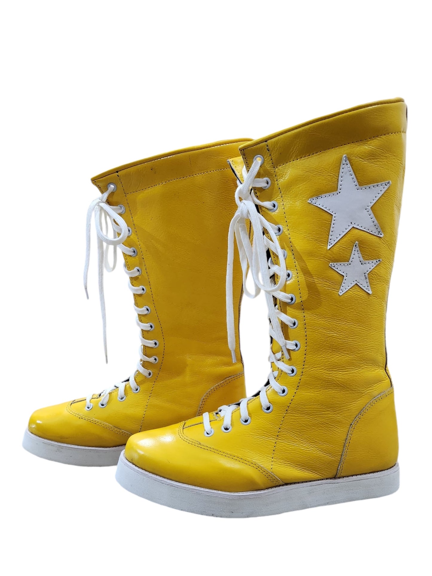 Pro Wrestling Boots, Macho Man Inspired, Handmade, 100% Original Leather, Yellow Color, White Stars