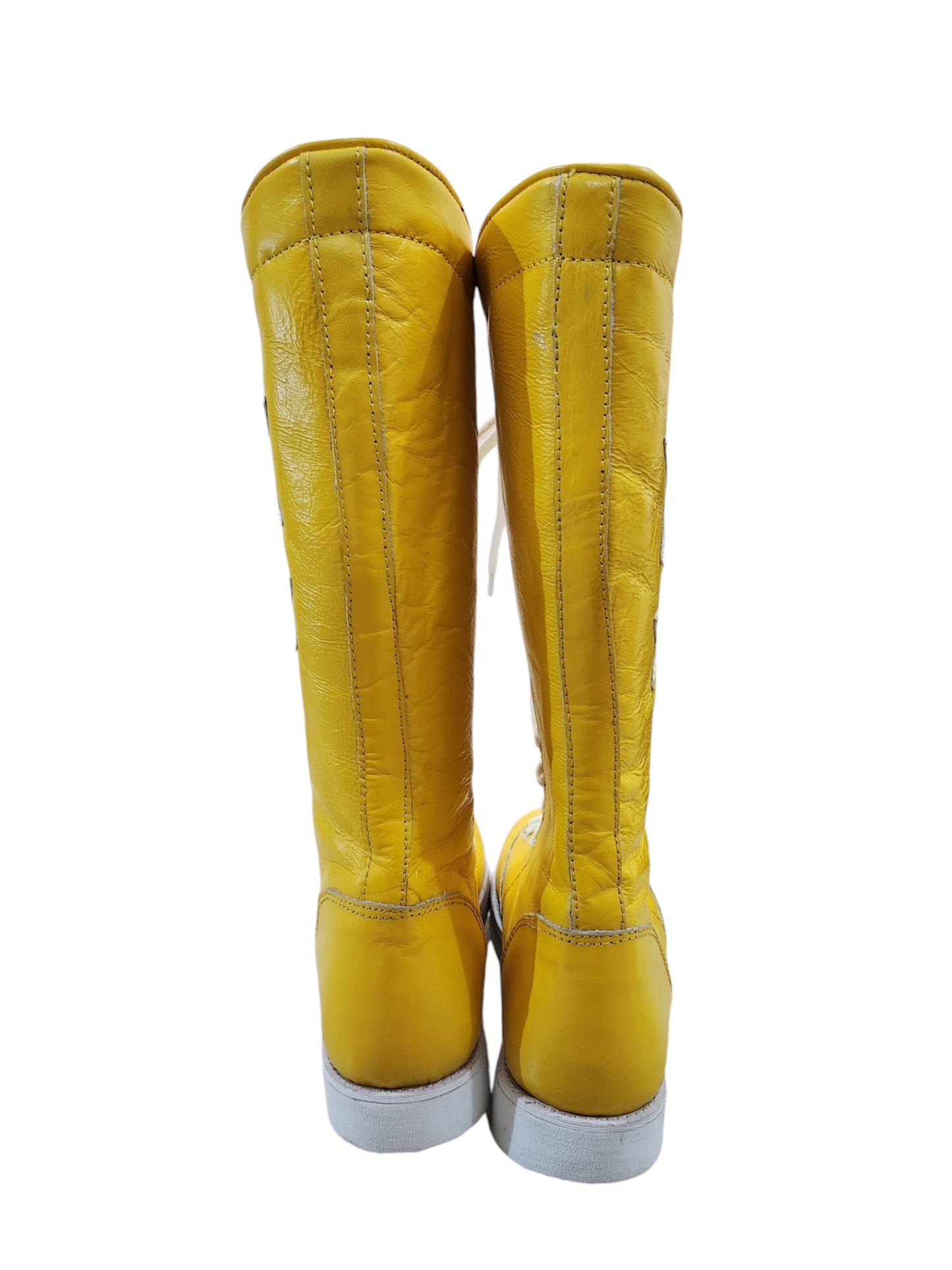 Pro Wrestling Boots, Macho Man Inspired, Handmade, 100% Original Leather, Yellow Color, White Stars