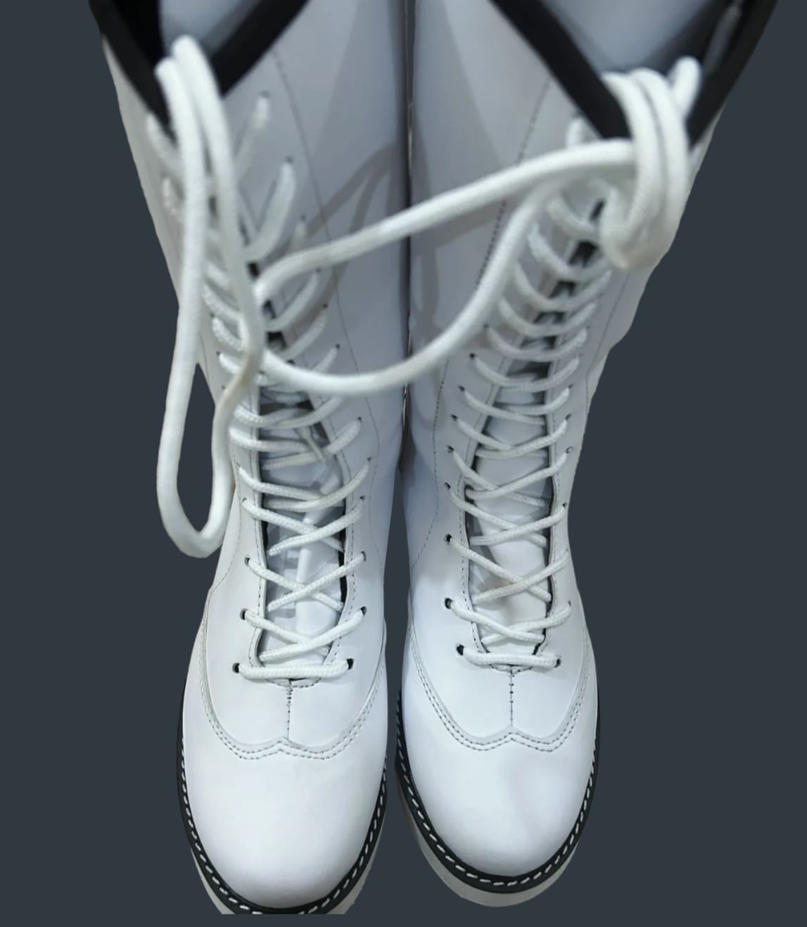 Pro Wrestling Long White Boots, Handmade, 100% Original Leather, Lace-up  style, Customizable