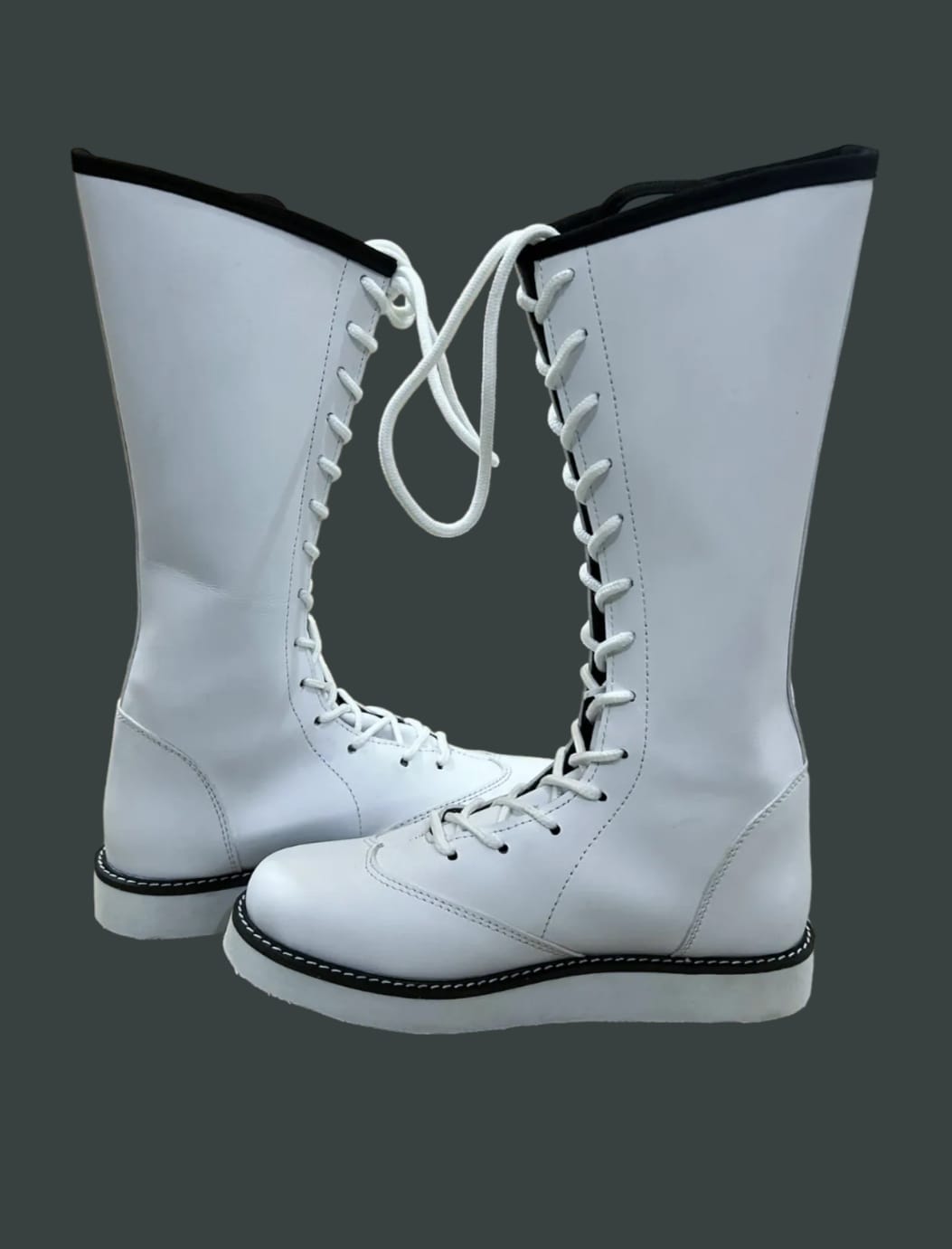 Pro Wrestling Long White Boots, Handmade, 100% Original Leather, Lace-up  style, Customizable