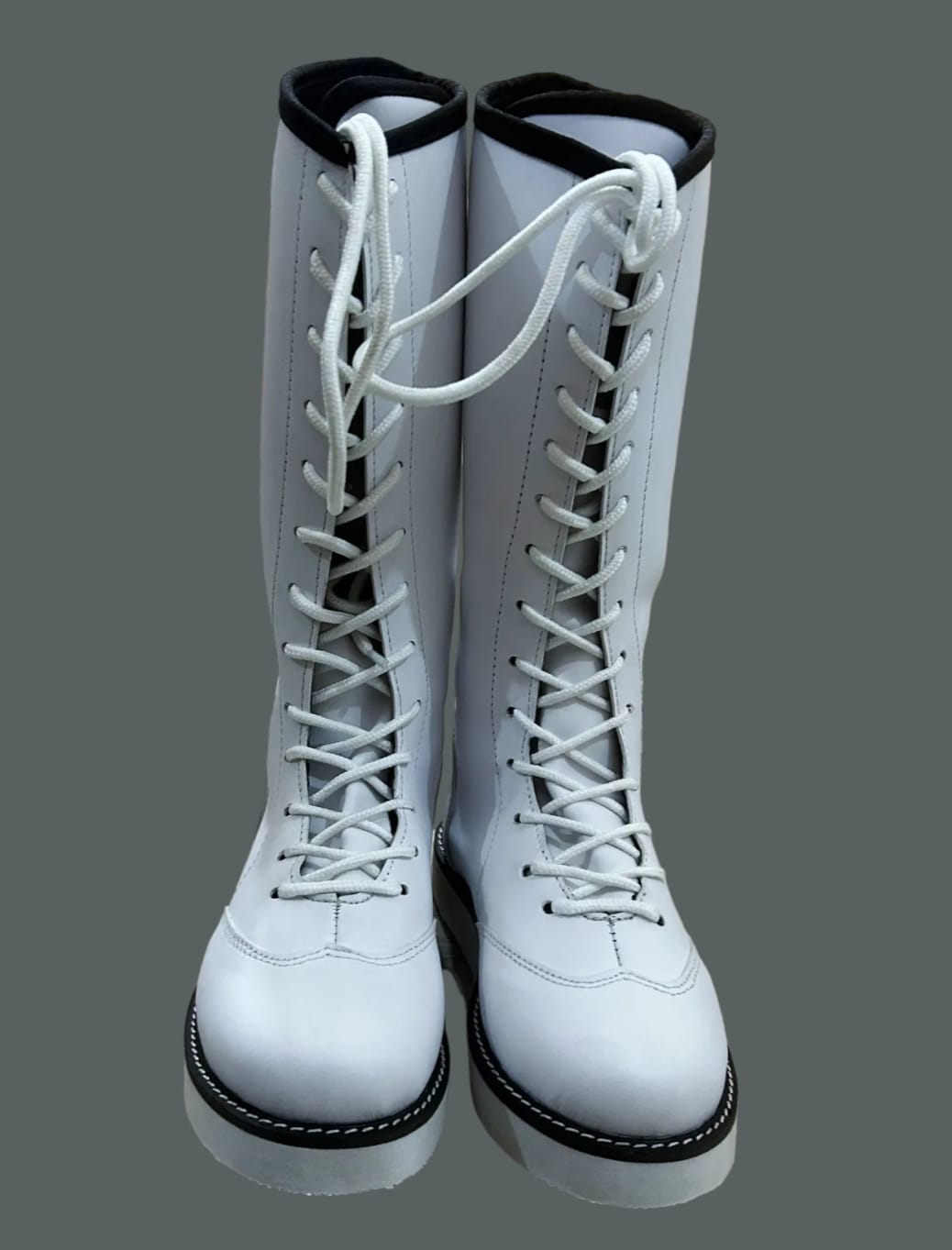 Pro Wrestling Long White Boots, Handmade, 100% Original Leather, Lace-up  style, Customizable