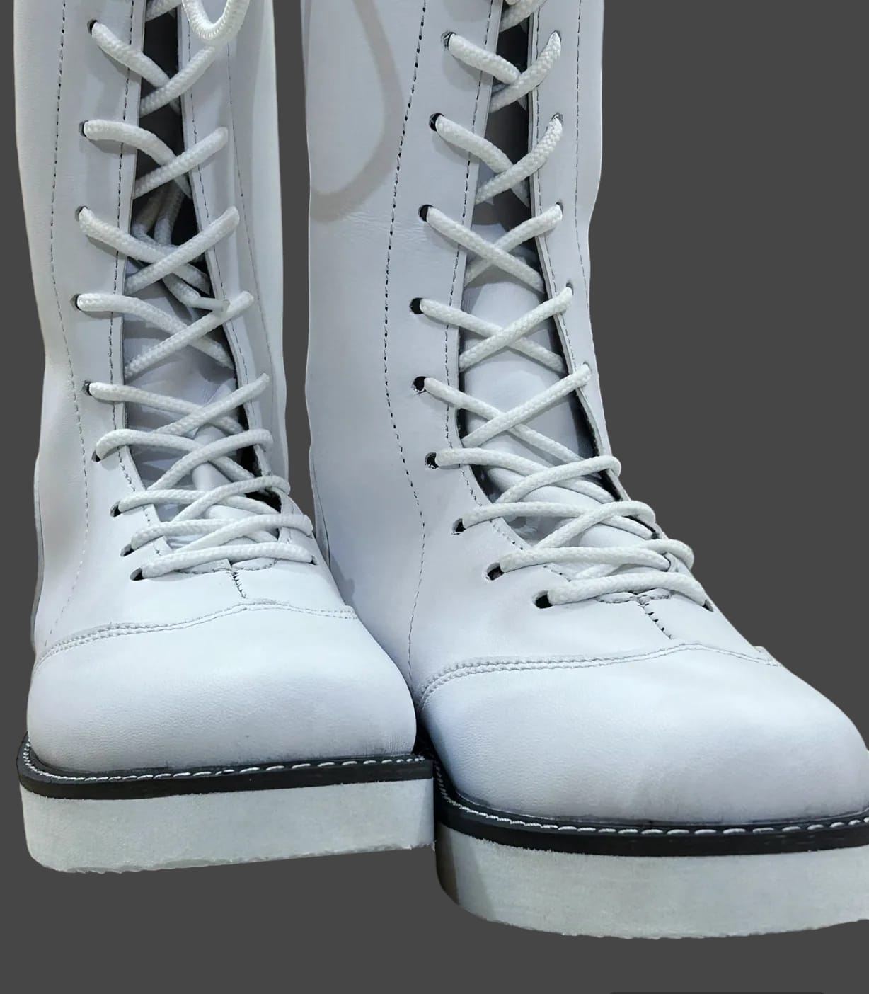 Pro Wrestling Long White Boots, Handmade, 100% Original Leather, Lace-up  style, Customizable