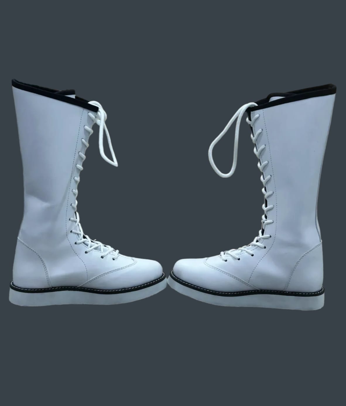 Pro Wrestling Long White Boots, Handmade, 100% Original Leather, Lace-up  style, Customizable