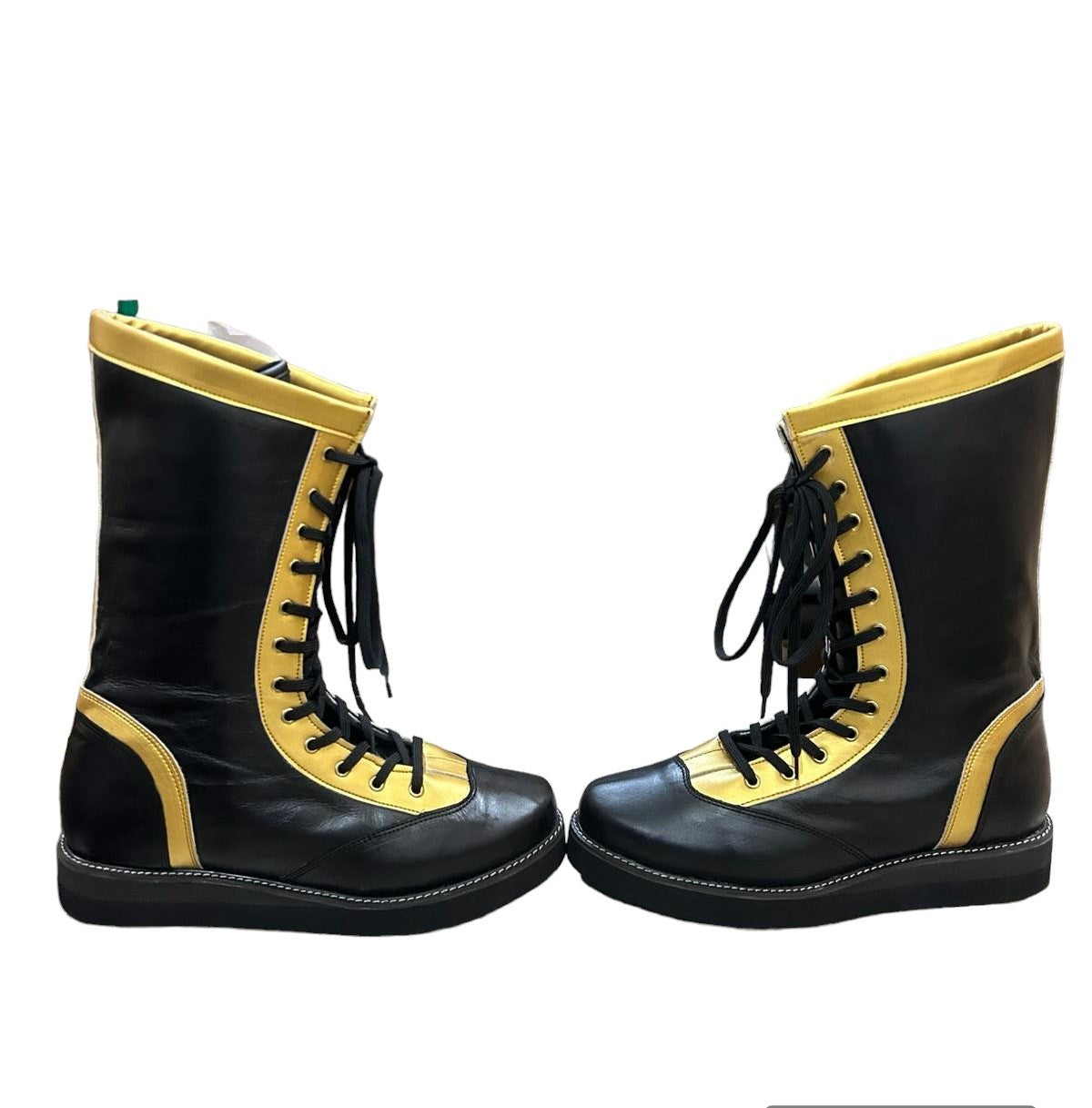 Wrestling Long Boots, 100% Original Leather, Black & Gold Color Stripe, Handmade, Customizable