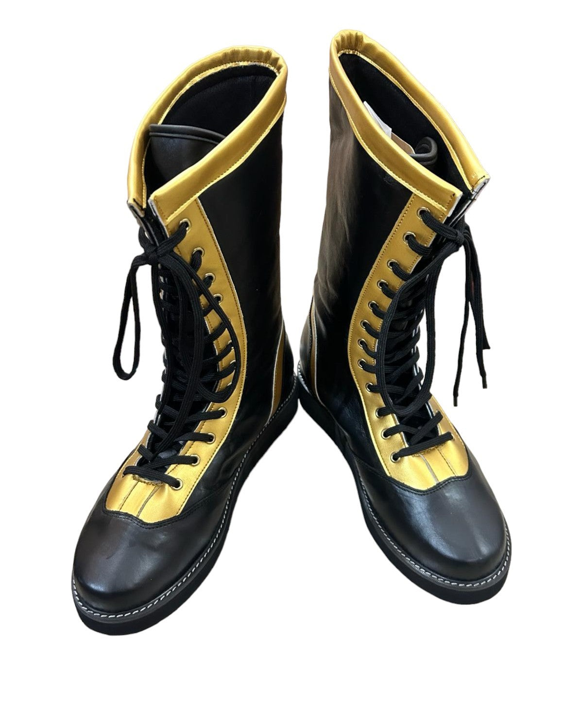 Wrestling Long Boots, 100% Original Leather, Black & Gold Color Stripe, Handmade, Customizable