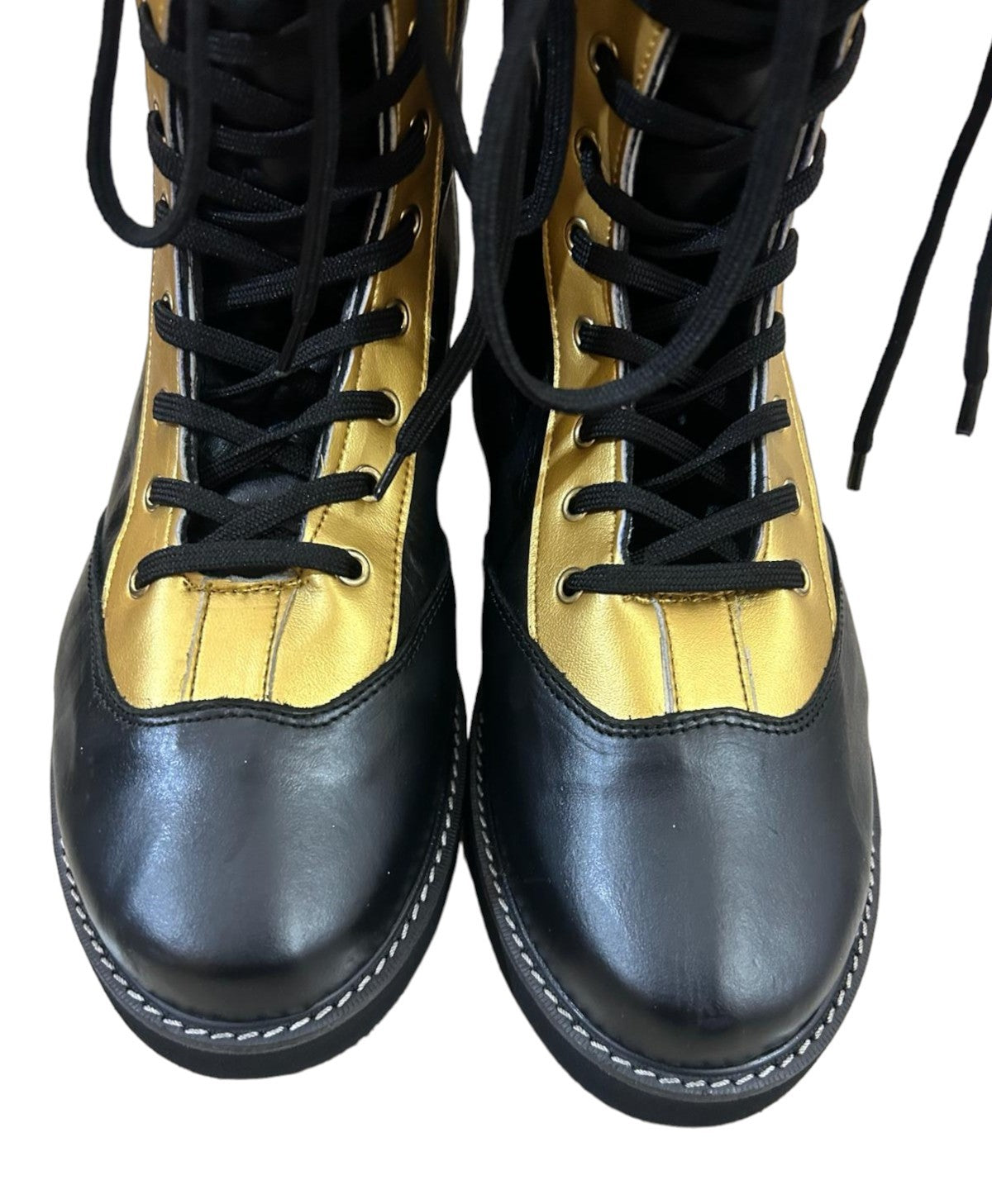 Wrestling Long Boots, 100% Original Leather, Black & Gold Color Stripe, Handmade, Customizable