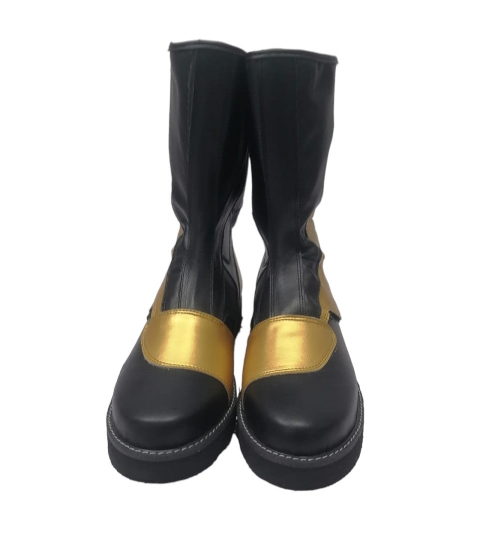 Wrestling Long Boots, Hook and Loop style, Handmade Black and Golden Color, 100% original Leather, Customizable