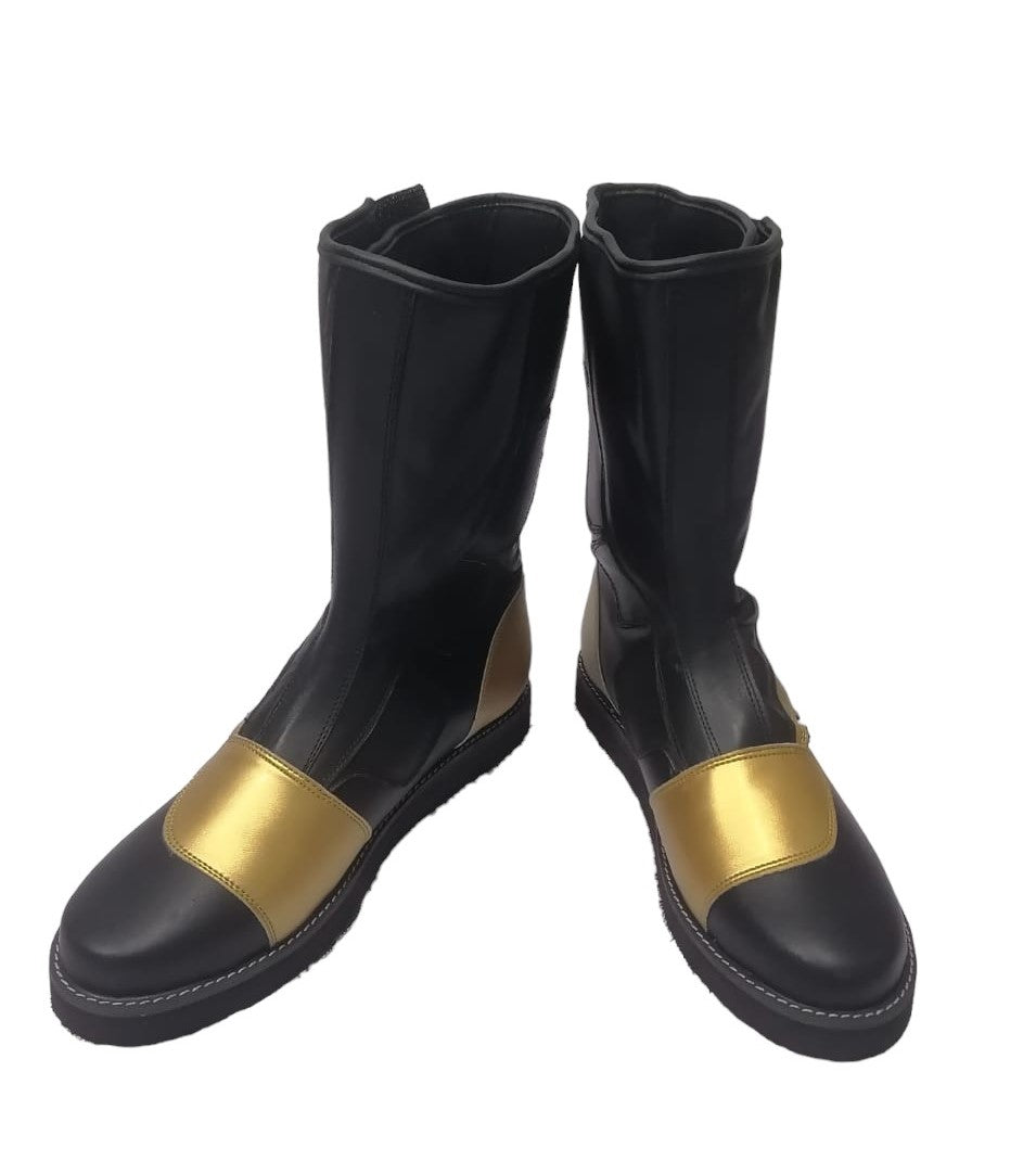 Wrestling Long Boots, Hook and Loop style, Handmade Black and Golden Color, 100% original Leather, Customizable