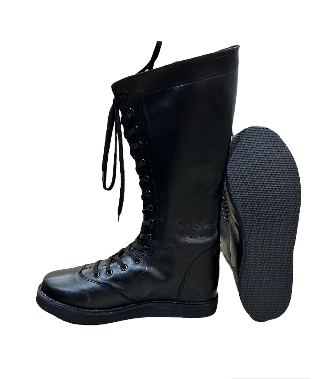 Handmade Wrestling Long Boots,  Black Color,  100% Original Plain Leather, Customizable