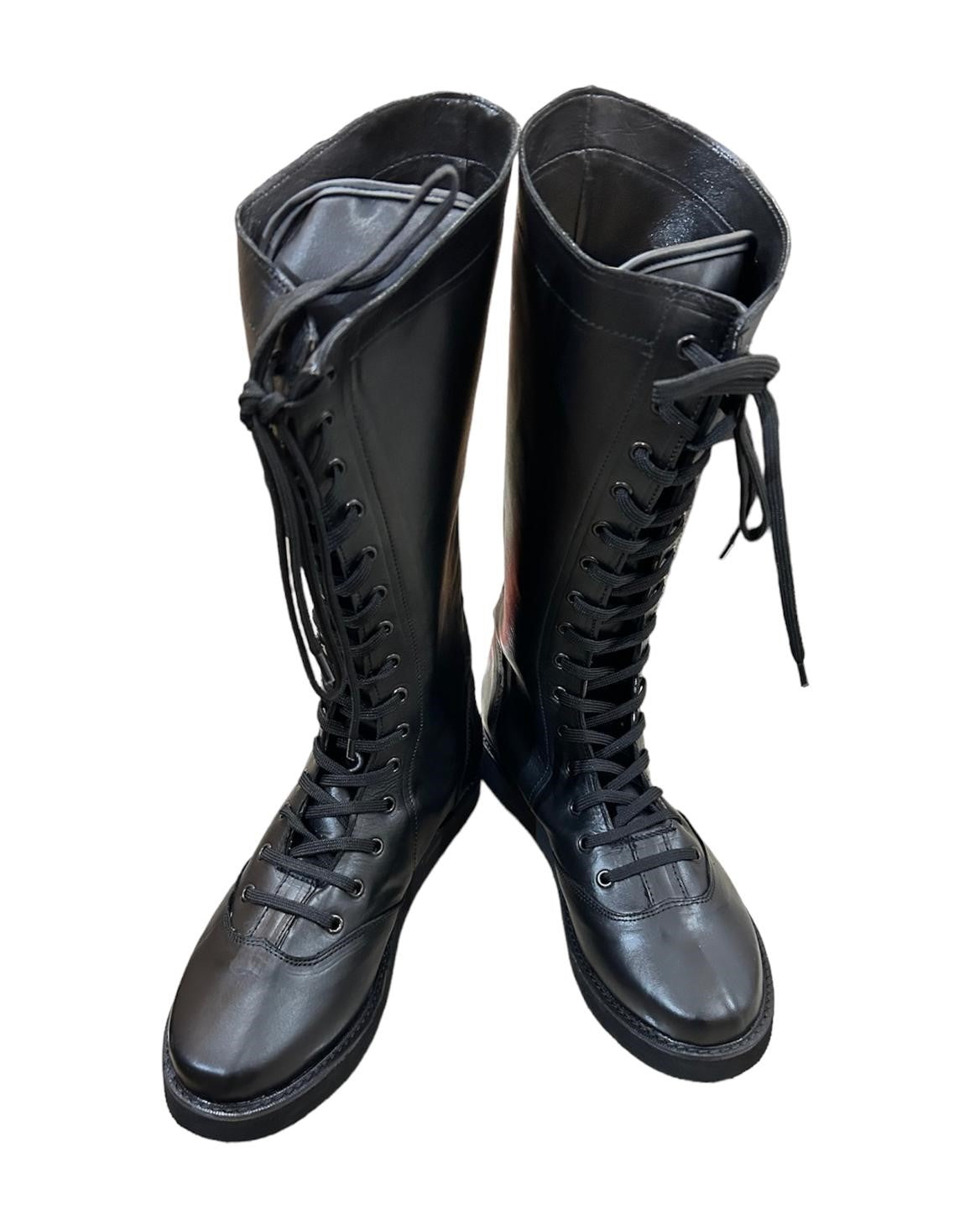 Handmade Wrestling Long Boots,  Black Color,  100% Original Plain Leather, Customizable