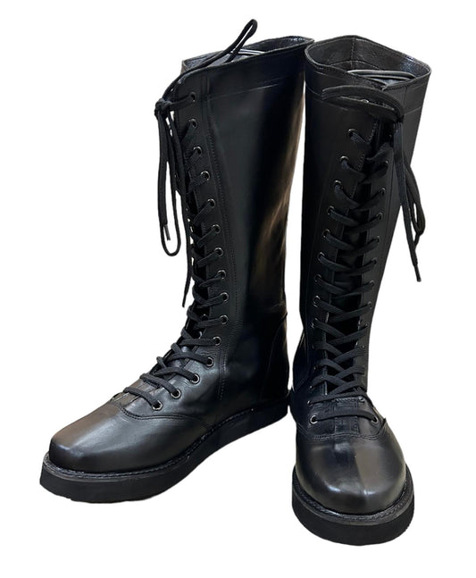 Handmade Wrestling Long Boots,  Black Color,  100% Original Plain Leather, Customizable