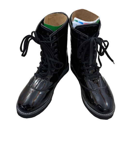 Handmade Wrestling Boots, Low Cut, Black Color Patent Shinny,  100% Original Leather, Customizable Height