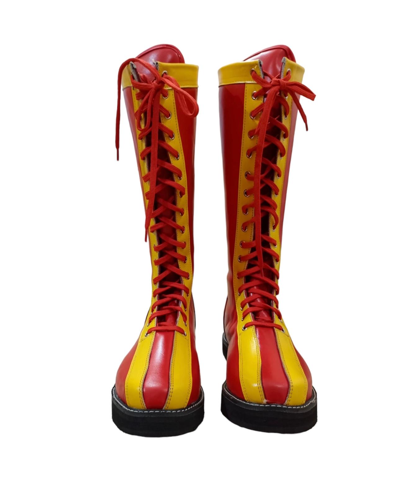 Pro Wrestling Boots, Handmade , 100% original Leather, Red Color with Yellow Tips, Lace-up style, Customizable , Lucha Libre Boots