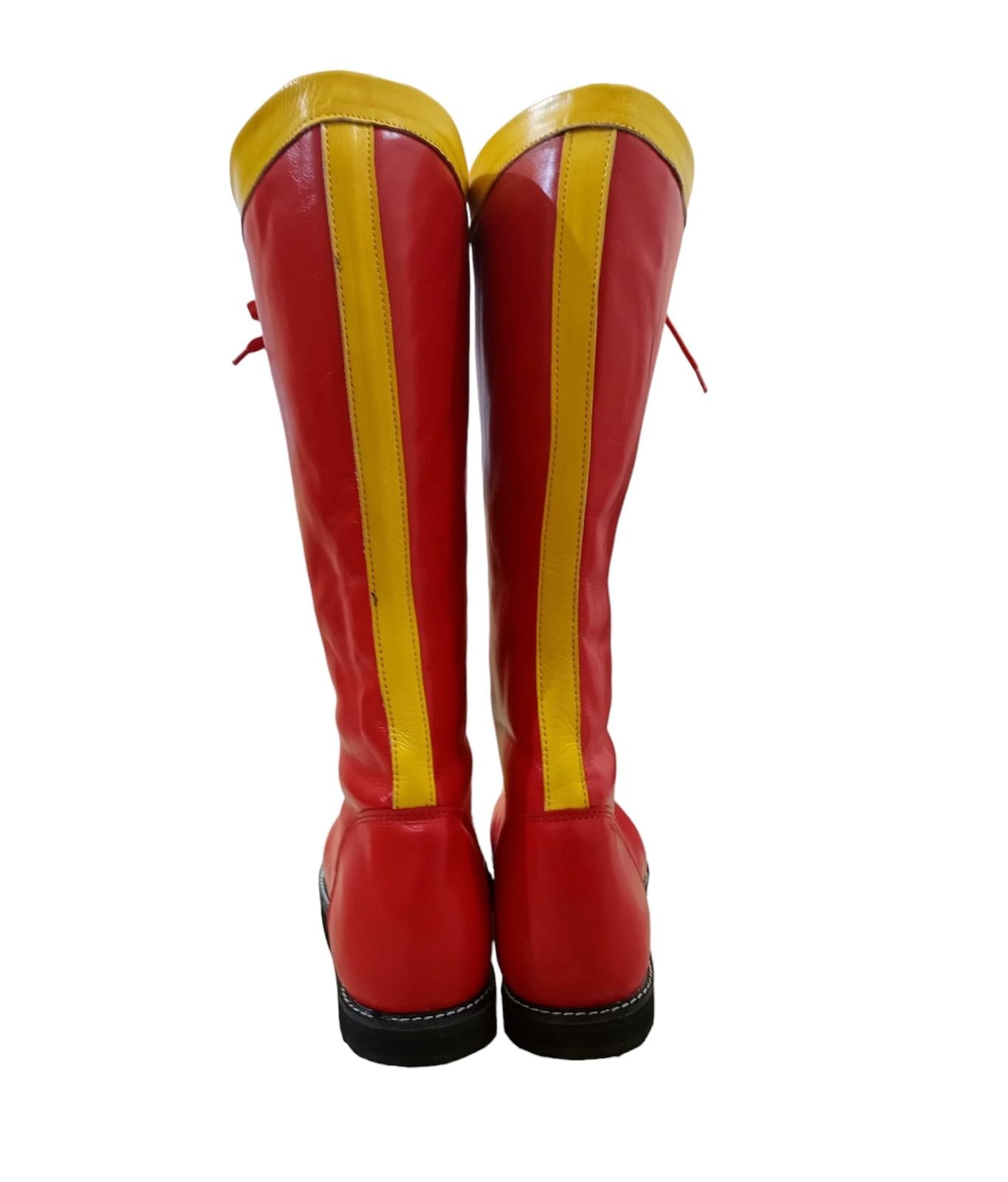 Pro Wrestling Boots, Handmade , 100% original Leather, Red Color with Yellow Tips, Lace-up style, Customizable , Lucha Libre Boots