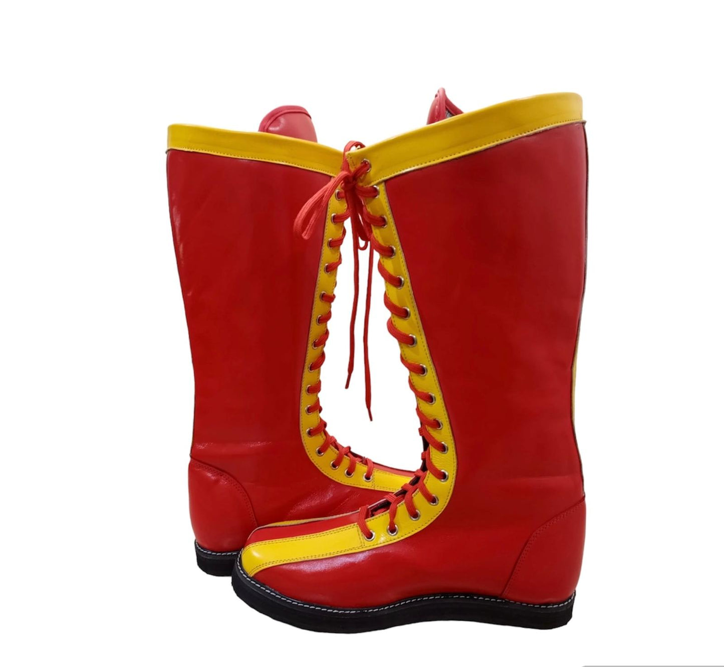 Pro Wrestling Boots, Handmade , 100% original Leather, Red Color with Yellow Tips, Lace-up style, Customizable , Lucha Libre Boots