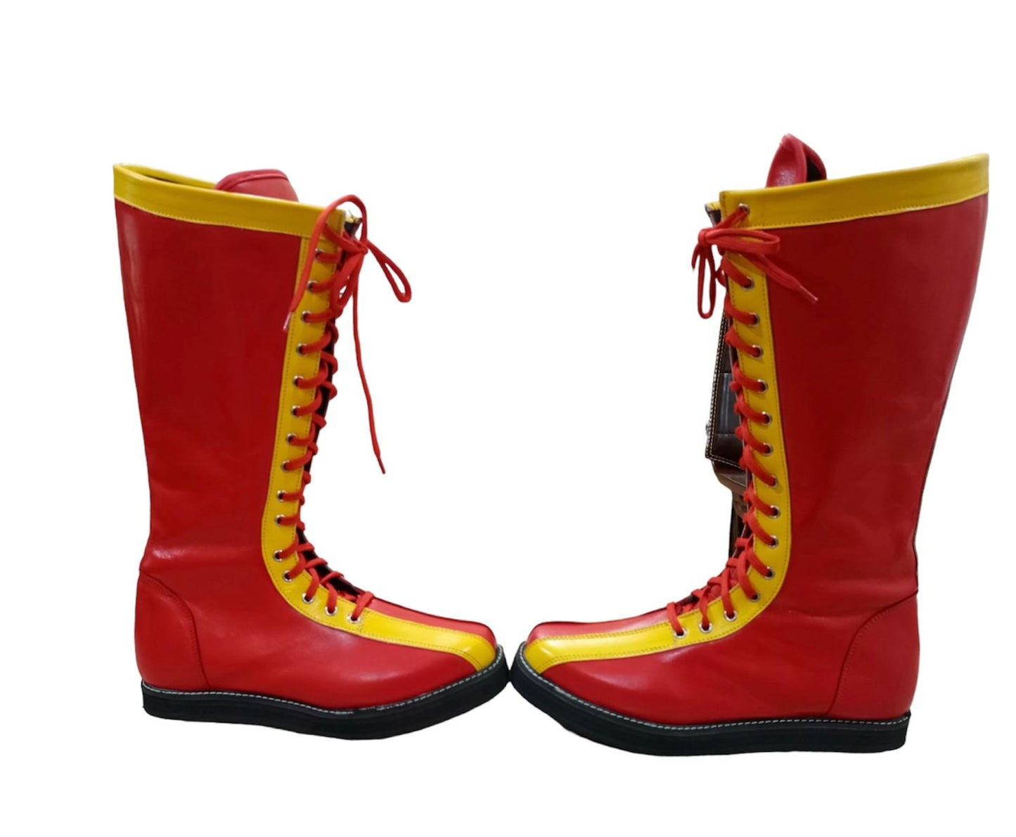 Pro Wrestling Boots, Handmade , 100% original Leather, Red Color with Yellow Tips, Lace-up style, Customizable , Lucha Libre Boots