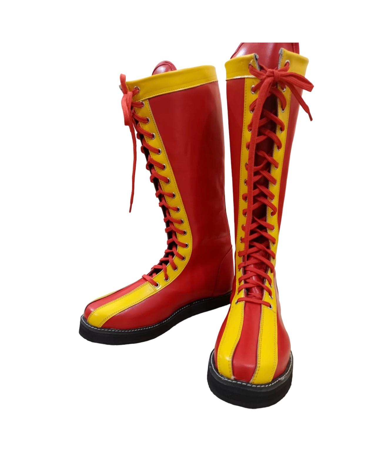 Pro Wrestling Boots, Handmade , 100% original Leather, Red Color with Yellow Tips, Lace-up style, Customizable , Lucha Libre Boots