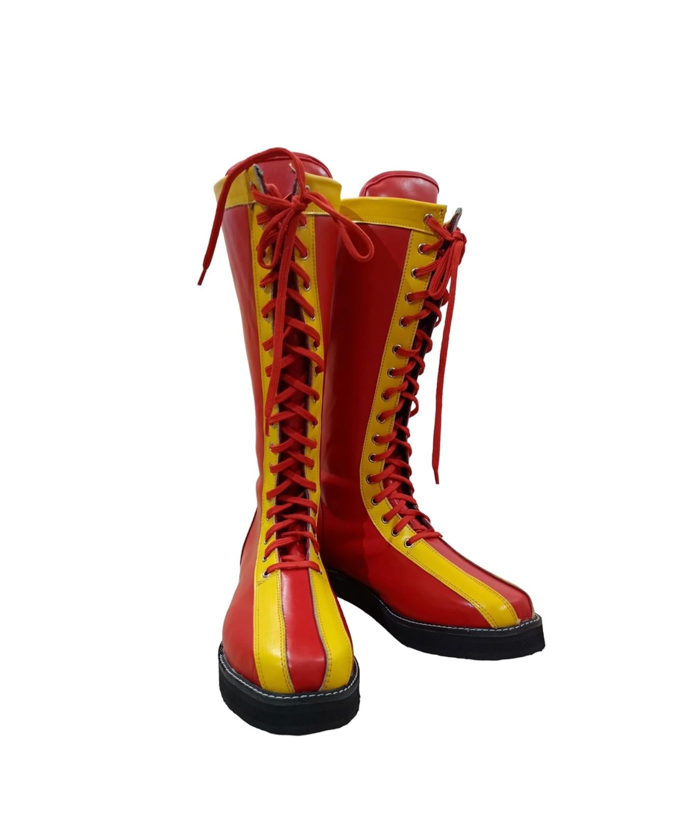 Pro Wrestling Boots, Handmade , 100% original Leather, Red Color with Yellow Tips, Lace-up style, Customizable , Lucha Libre Boots