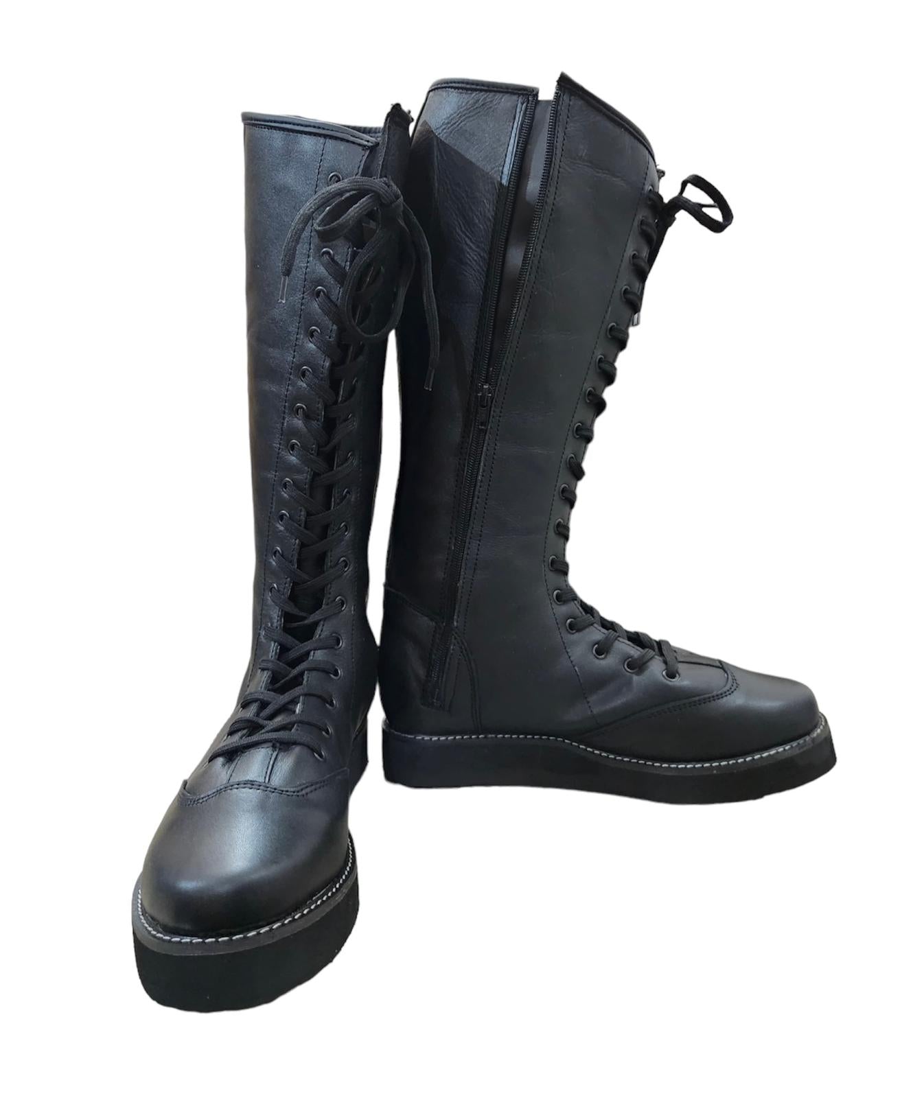 Pro Wrestling Boots, Handmade,   ZIPPER & Lace-up style, 100% Original Leather, Black Color, Customizable