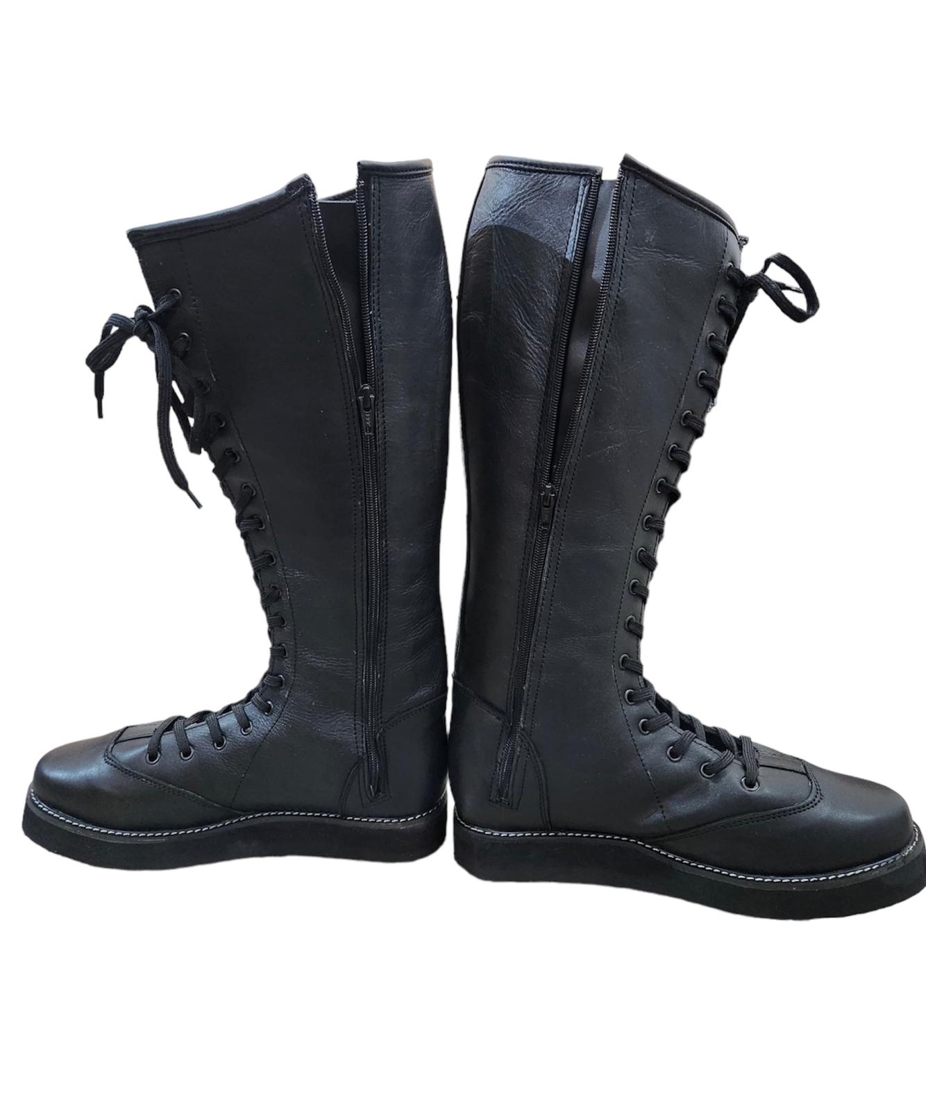 Pro Wrestling Boots, Handmade,   ZIPPER & Lace-up style, 100% Original Leather, Black Color, Customizable