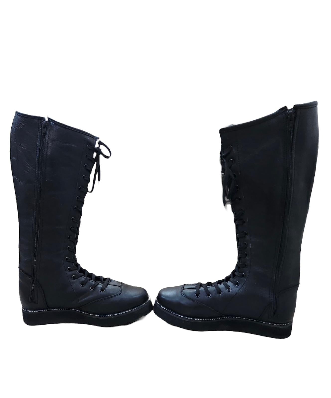 Pro Wrestling Boots, Handmade,   ZIPPER & Lace-up style, 100% Original Leather, Black Color, Customizable