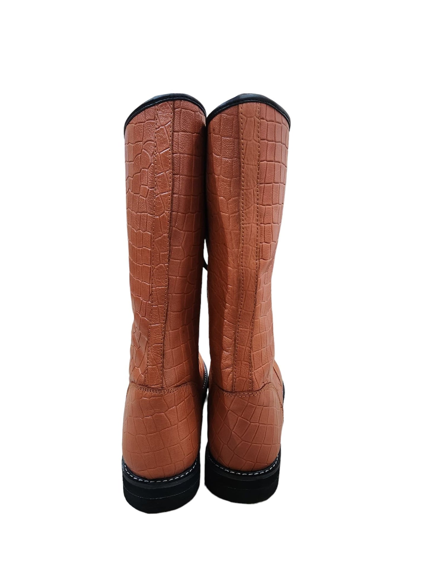 Pro wrestling Long Boots, 100% Original Leather, Brown Color, Handmade, Snake Skin Pattern Leather