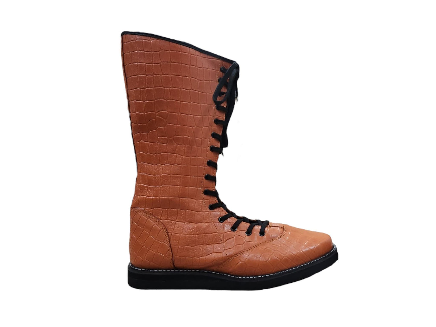 Pro wrestling Long Boots, 100% Original Leather, Brown Color, Handmade, Snake Skin Pattern Leather