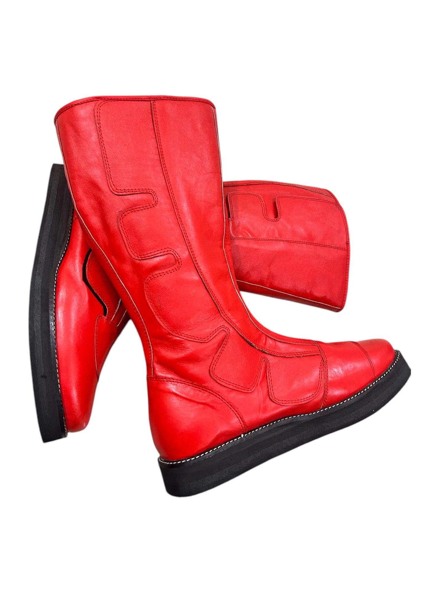 Pro Wrestling Boots, Handmade, 100% Pure Leather, Hook & Loop style, Red Color,  Customizable