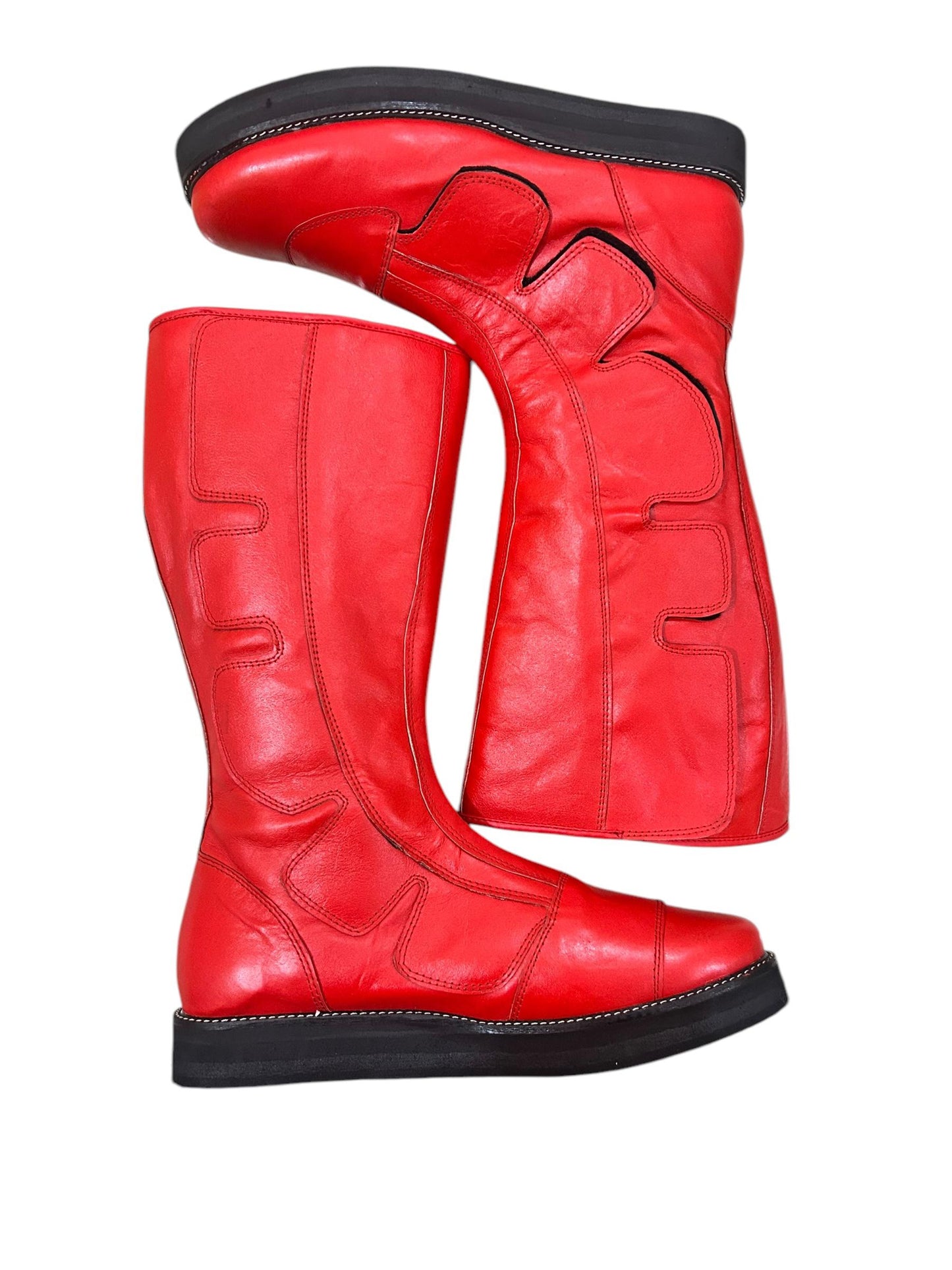 Pro Wrestling Boots, Handmade, 100% Pure Leather, Hook & Loop style, Red Color,  Customizable