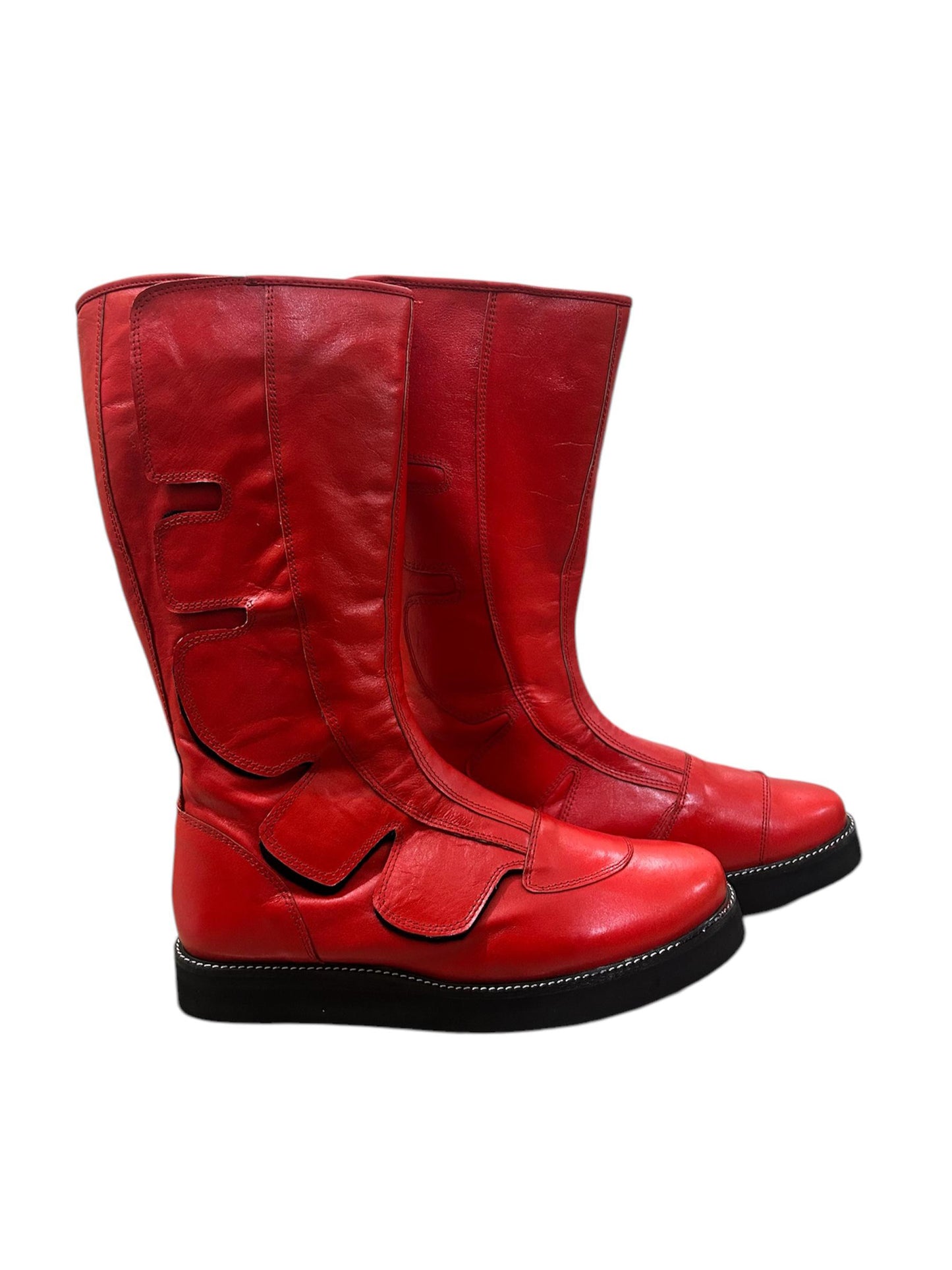 Pro Wrestling Boots, Handmade, 100% Pure Leather, Hook & Loop style, Red Color,  Customizable