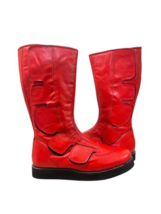 Pro Wrestling Boots, Handmade, 100% Pure Leather, Hook & Loop style, Red Color,  Customizable