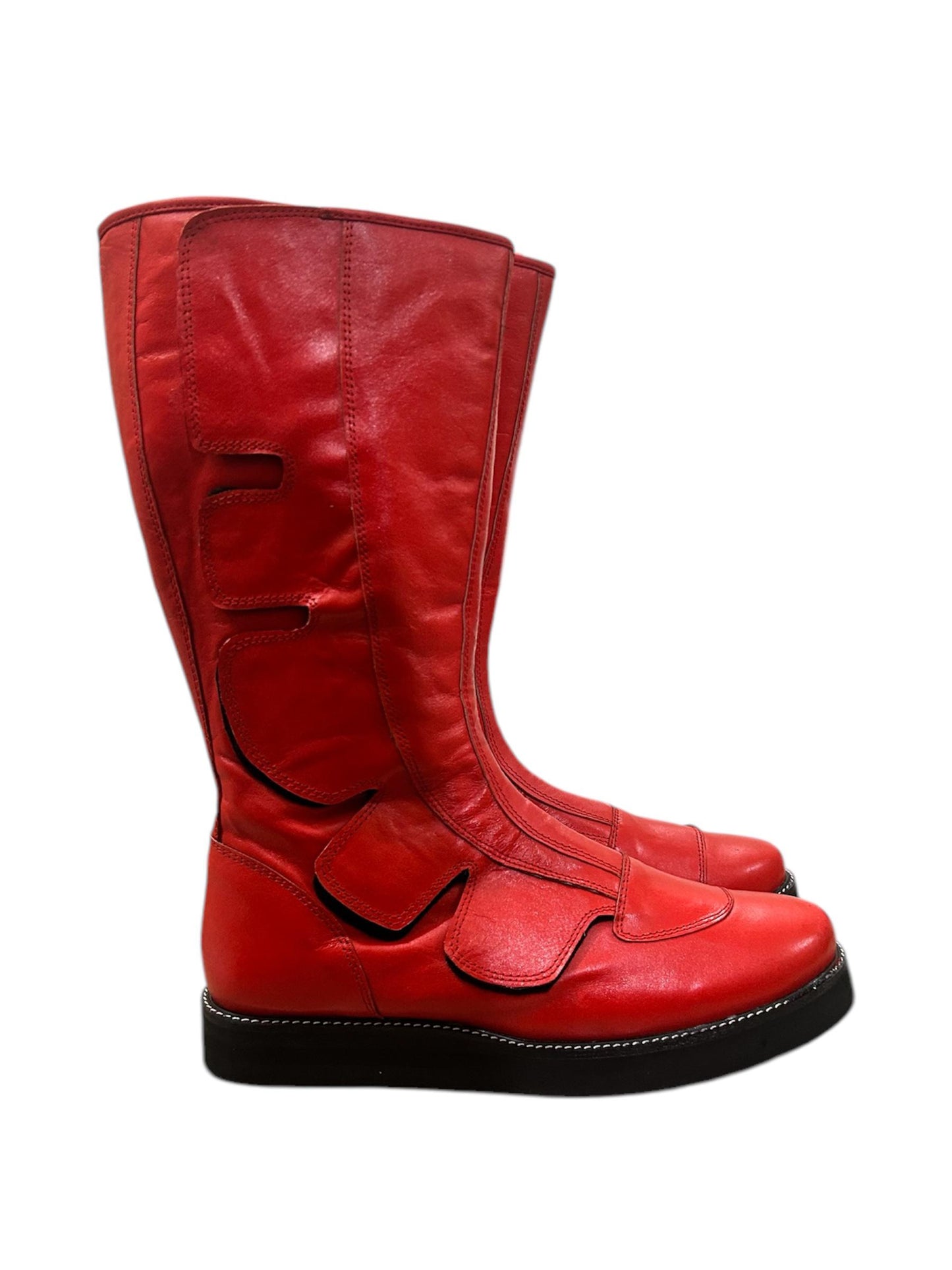 Pro Wrestling Boots, Handmade, 100% Pure Leather, Hook & Loop style, Red Color,  Customizable