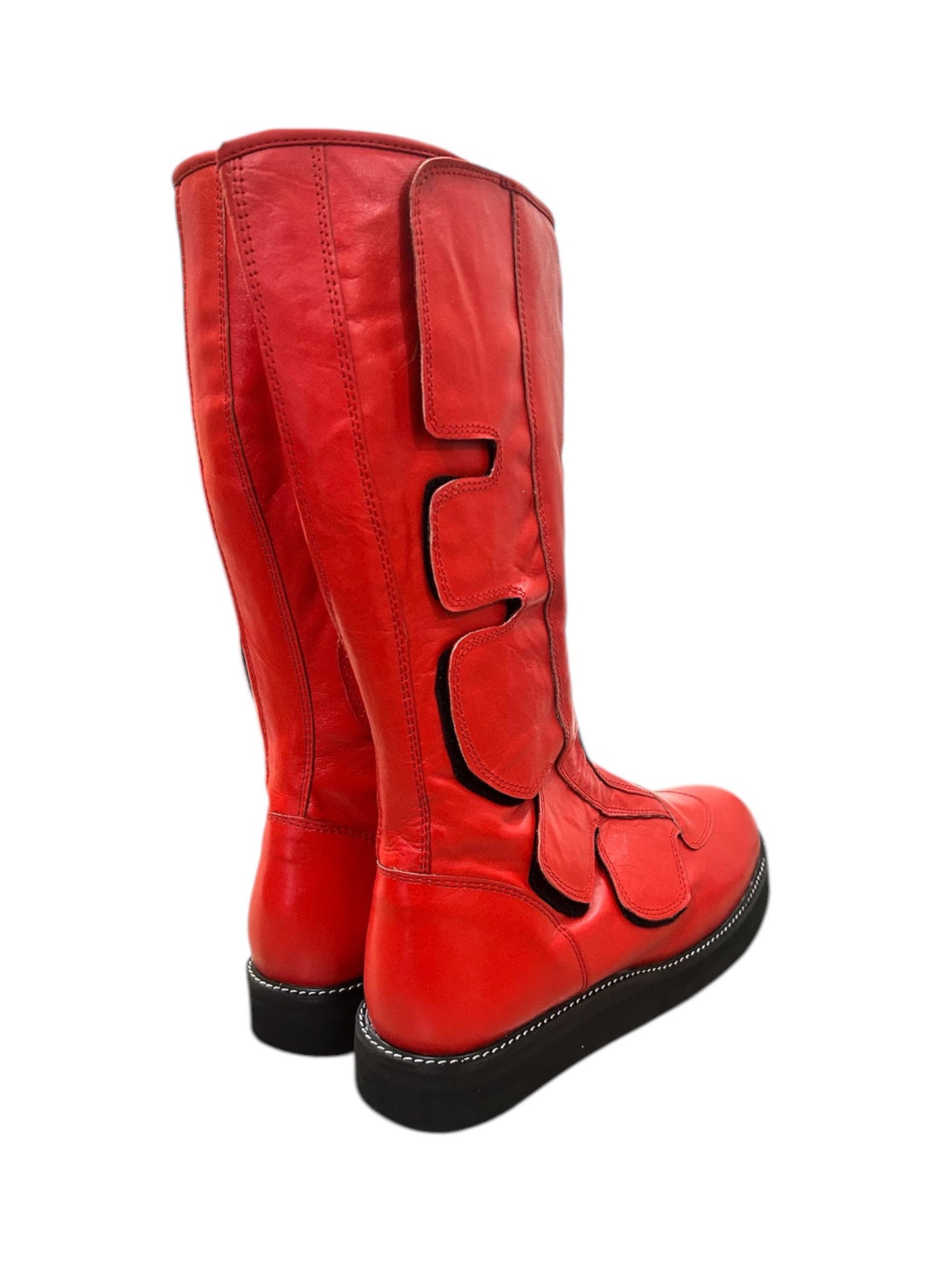 Pro Wrestling Boots, Handmade, 100% Pure Leather, Hook & Loop style, Red Color,  Customizable