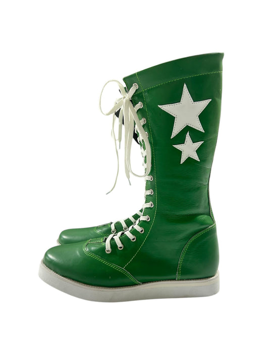 Pro Wrestling Boots, Macho Man Inspired, Handmade, 100% Pure Leather, Green Color, White stars