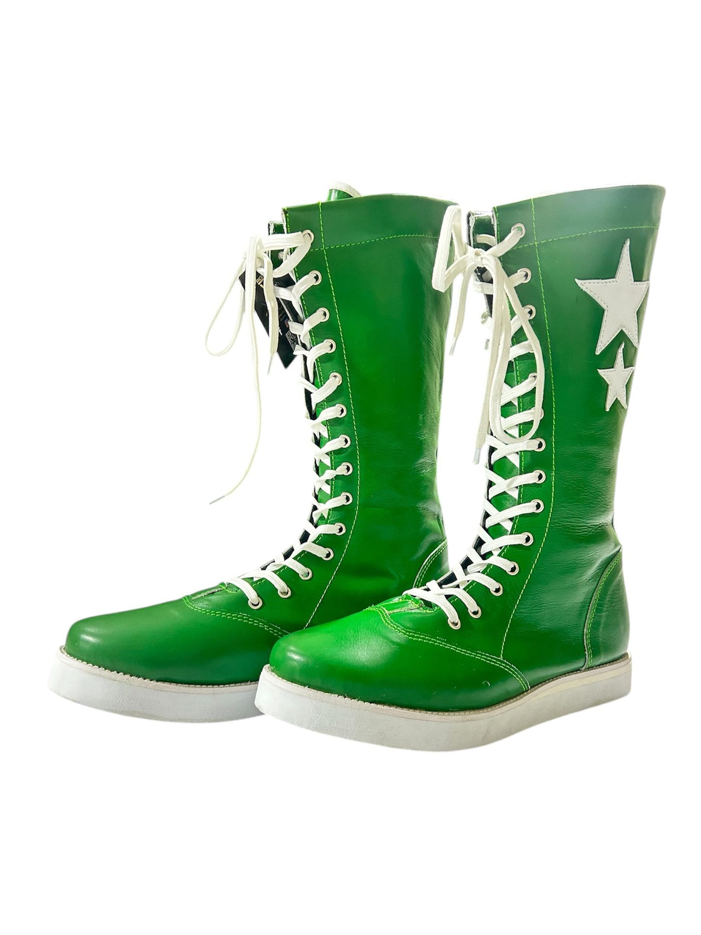 Pro Wrestling Boots, Macho Man Inspired, Handmade, 100% Pure Leather, Green Color, White stars