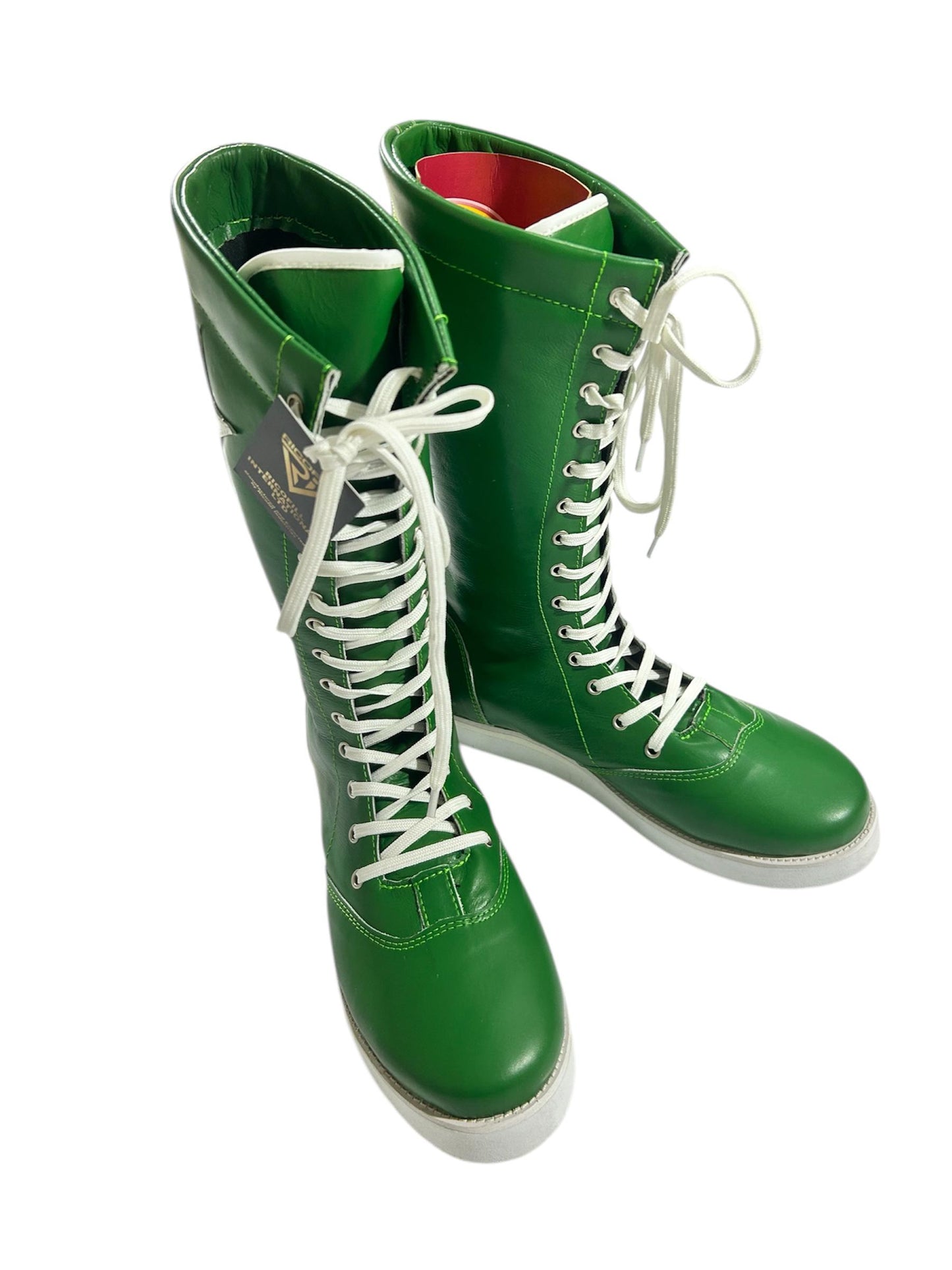 Pro Wrestling Boots, Macho Man Inspired, Handmade, 100% Pure Leather, Green Color, White stars