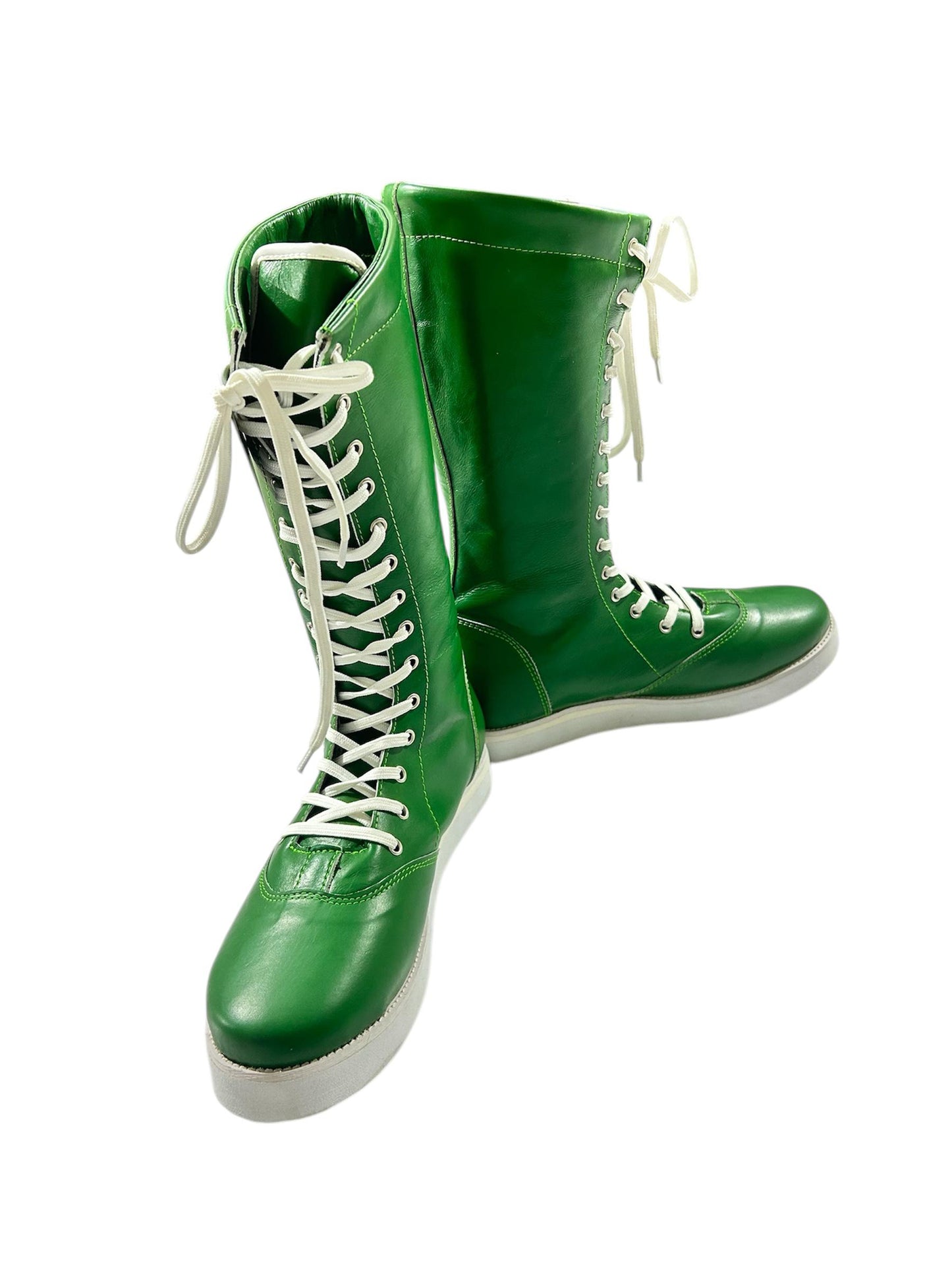 Pro Wrestling Boots, Macho Man Inspired, Handmade, 100% Pure Leather, Green Color, White stars