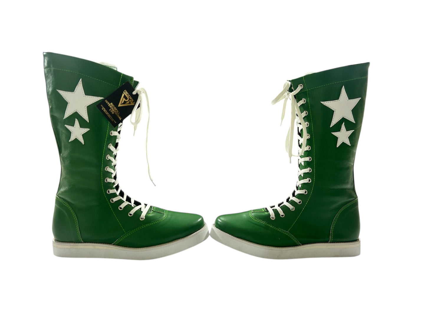 Pro Wrestling Boots, Macho Man Inspired, Handmade, 100% Pure Leather, Green Color, White stars