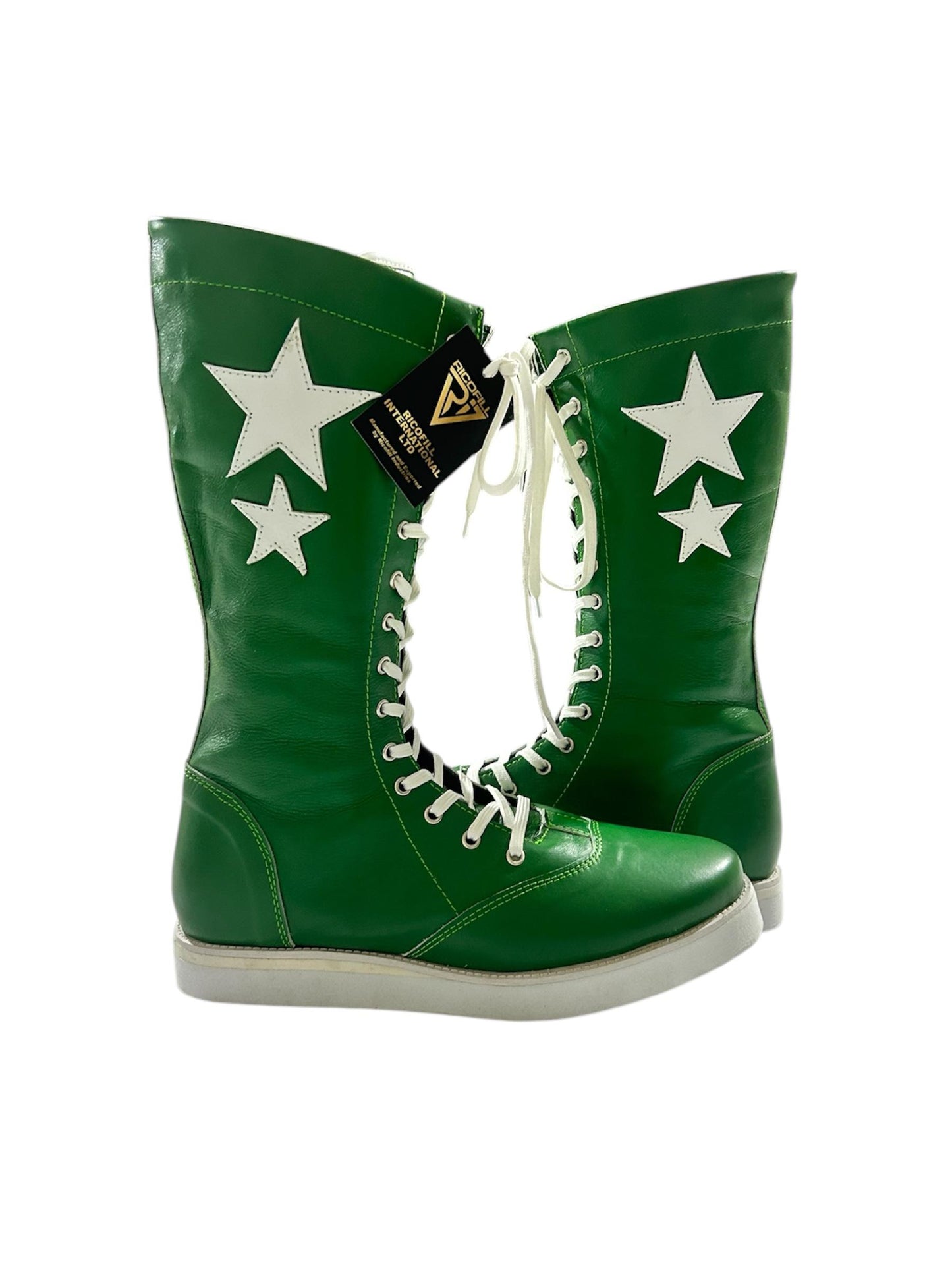 Pro Wrestling Boots, Macho Man Inspired, Handmade, 100% Pure Leather, Green Color, White stars