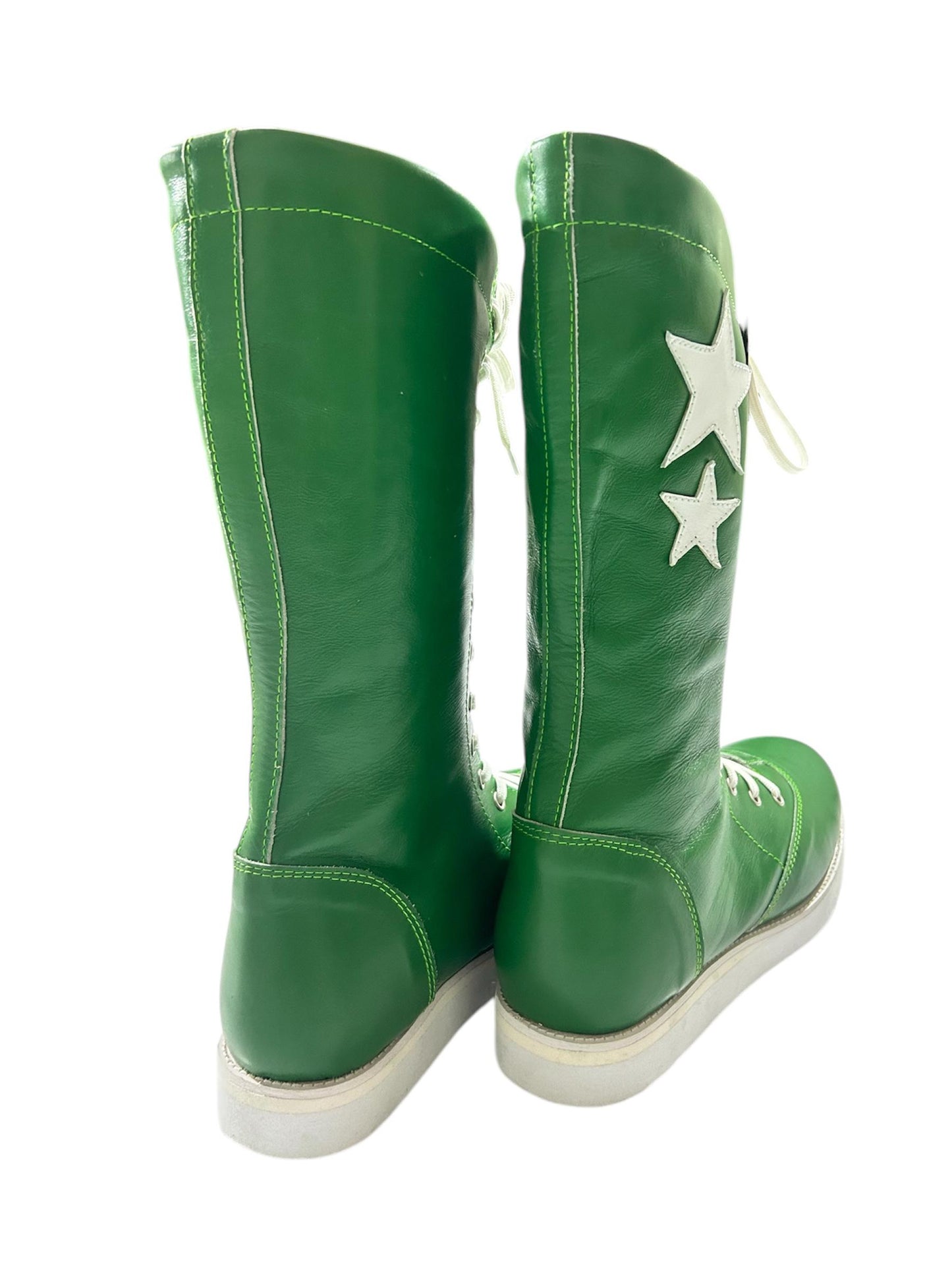 Pro Wrestling Boots, Macho Man Inspired, Handmade, 100% Pure Leather, Green Color, White stars