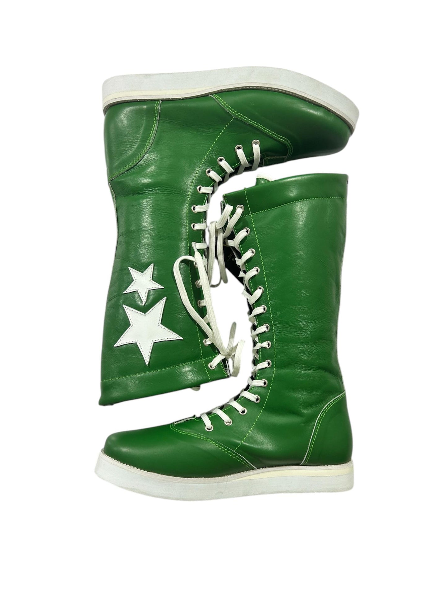 Pro Wrestling Boots, Macho Man Inspired, Handmade, 100% Pure Leather, Green Color, White stars