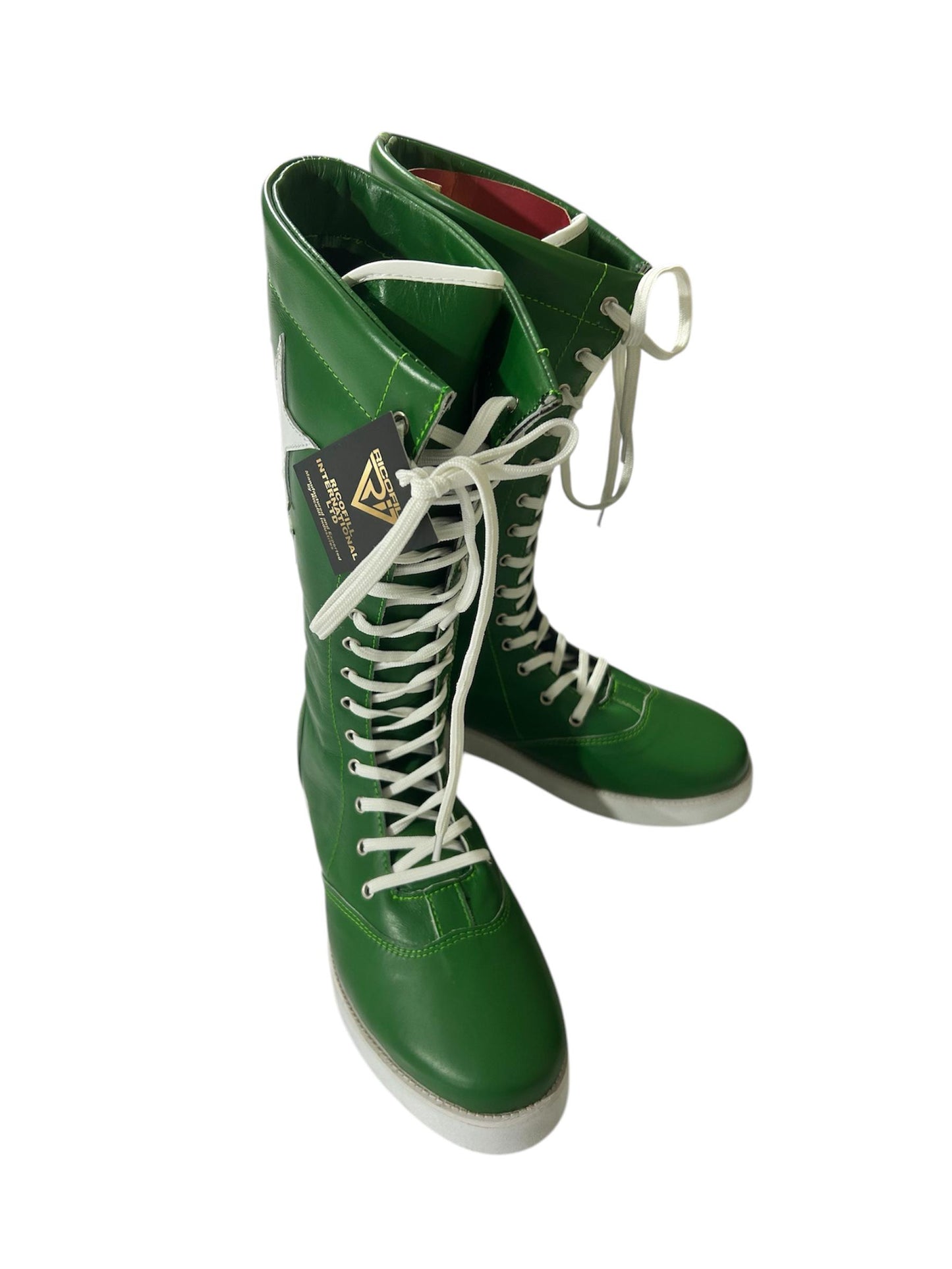 Pro Wrestling Boots, Macho Man Inspired, Handmade, 100% Pure Leather, Green Color, White stars