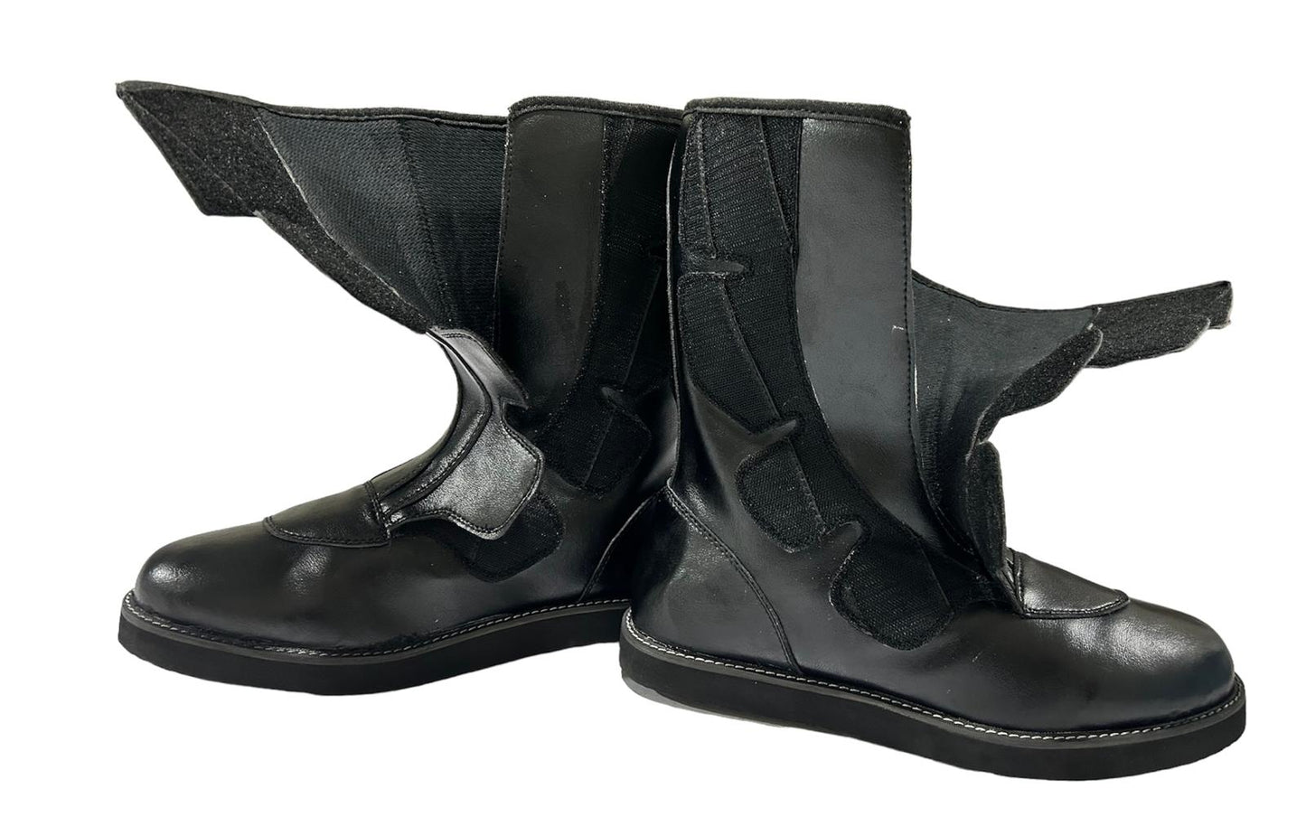 Wrestling Long Boots, Black Color , Handmade, 100% Original Leather, Hook and Loop style, Customizable colors & Sole Thickness