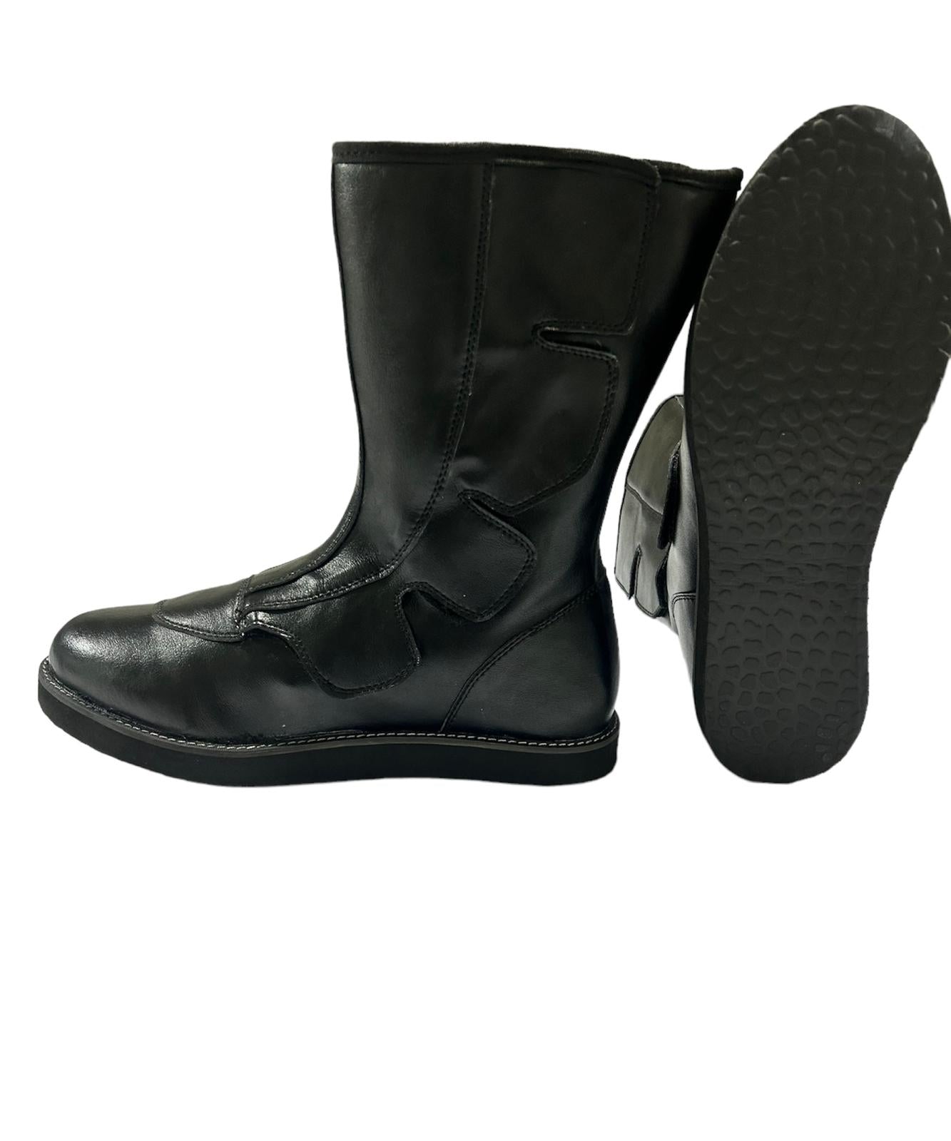 Wrestling Long Boots, Black Color , Handmade, 100% Original Leather, Hook and Loop style, Customizable colors & Sole Thickness